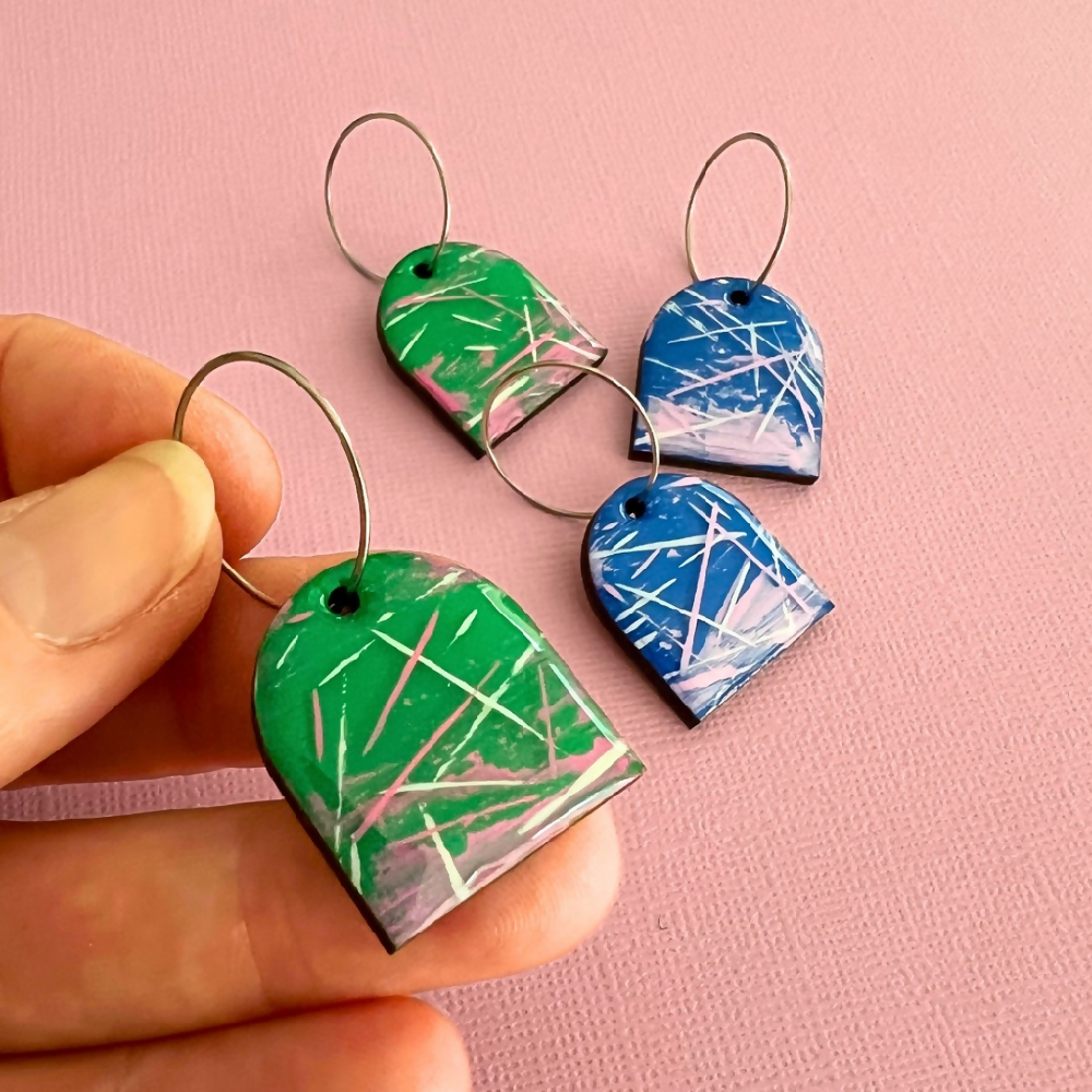 Abstract Arches Painted Wood Earrings