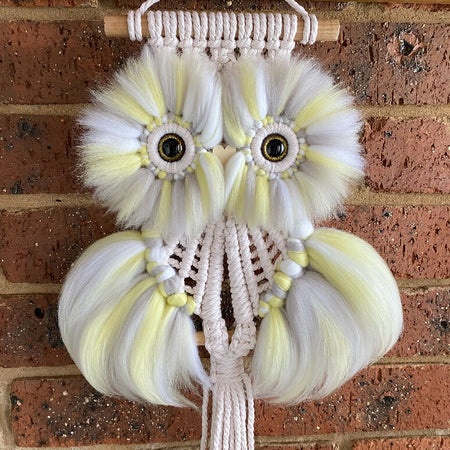 Macrame Large Fluffy Owl Lemonade