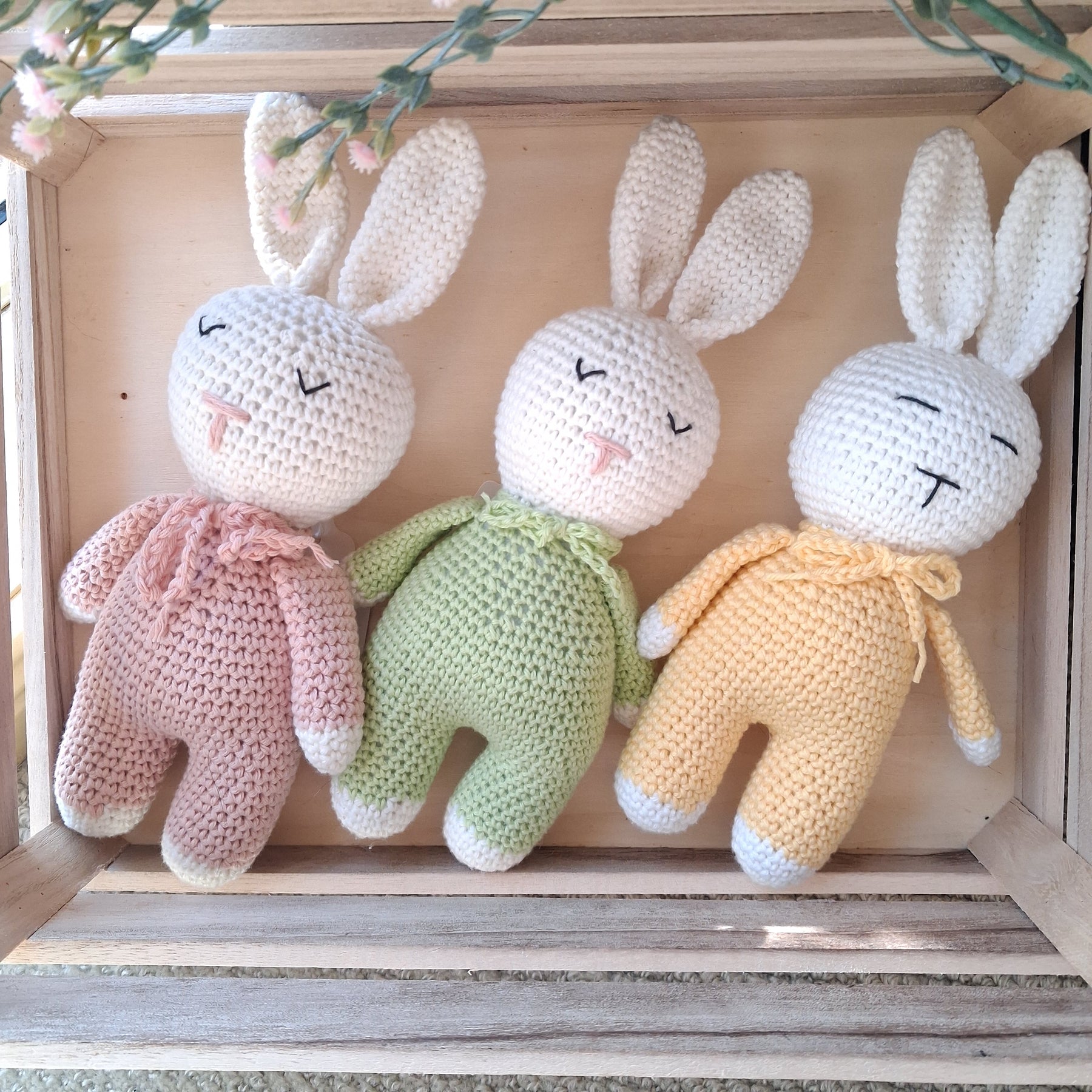 Handmade Crochet Sleeping Rabbit - 100% Cotton (multiple colours)