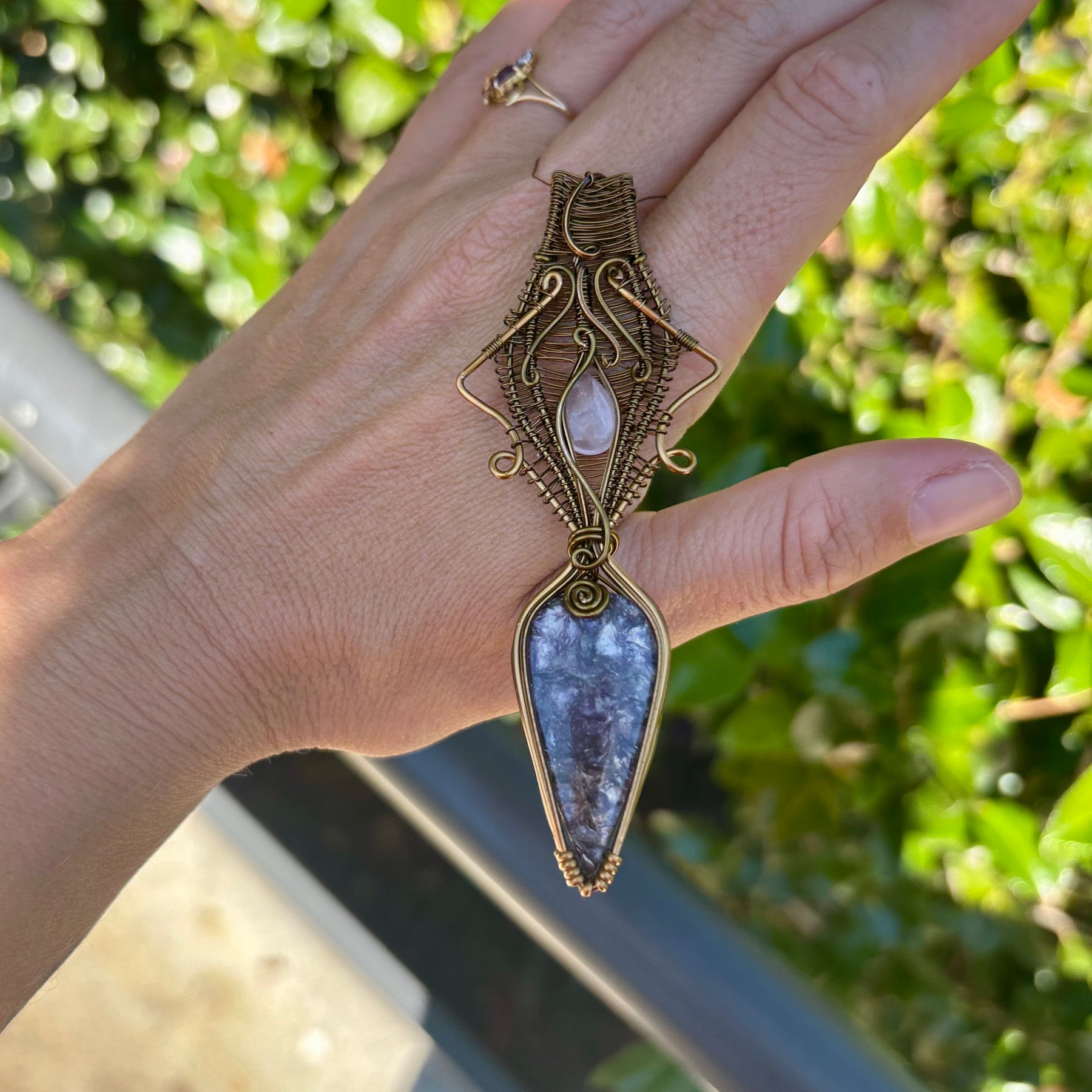Rose Quartz Lepidolite Crystal pendant copper wire wrap