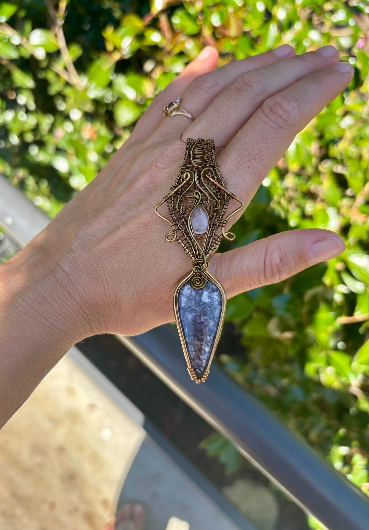 Rose Quartz Lepidolite Crystal pendant copper wire wrap