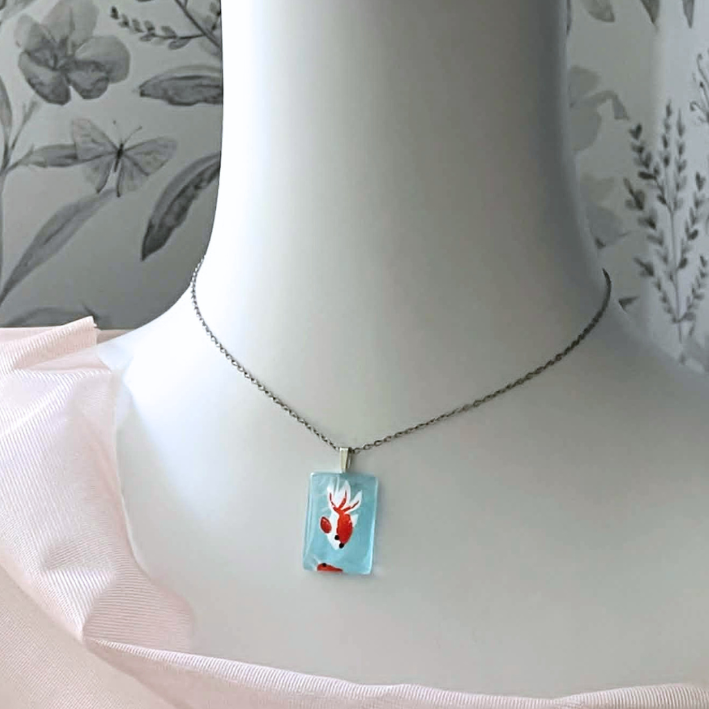 Small Little Necklace • Japanese Paper Green Koi Fish • One of a Kind Handmade Pendant