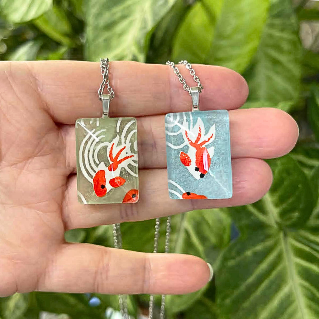 Tiny Pendant Necklace with Koi Blue Fish Design • One of a Kind Handmade Necklace