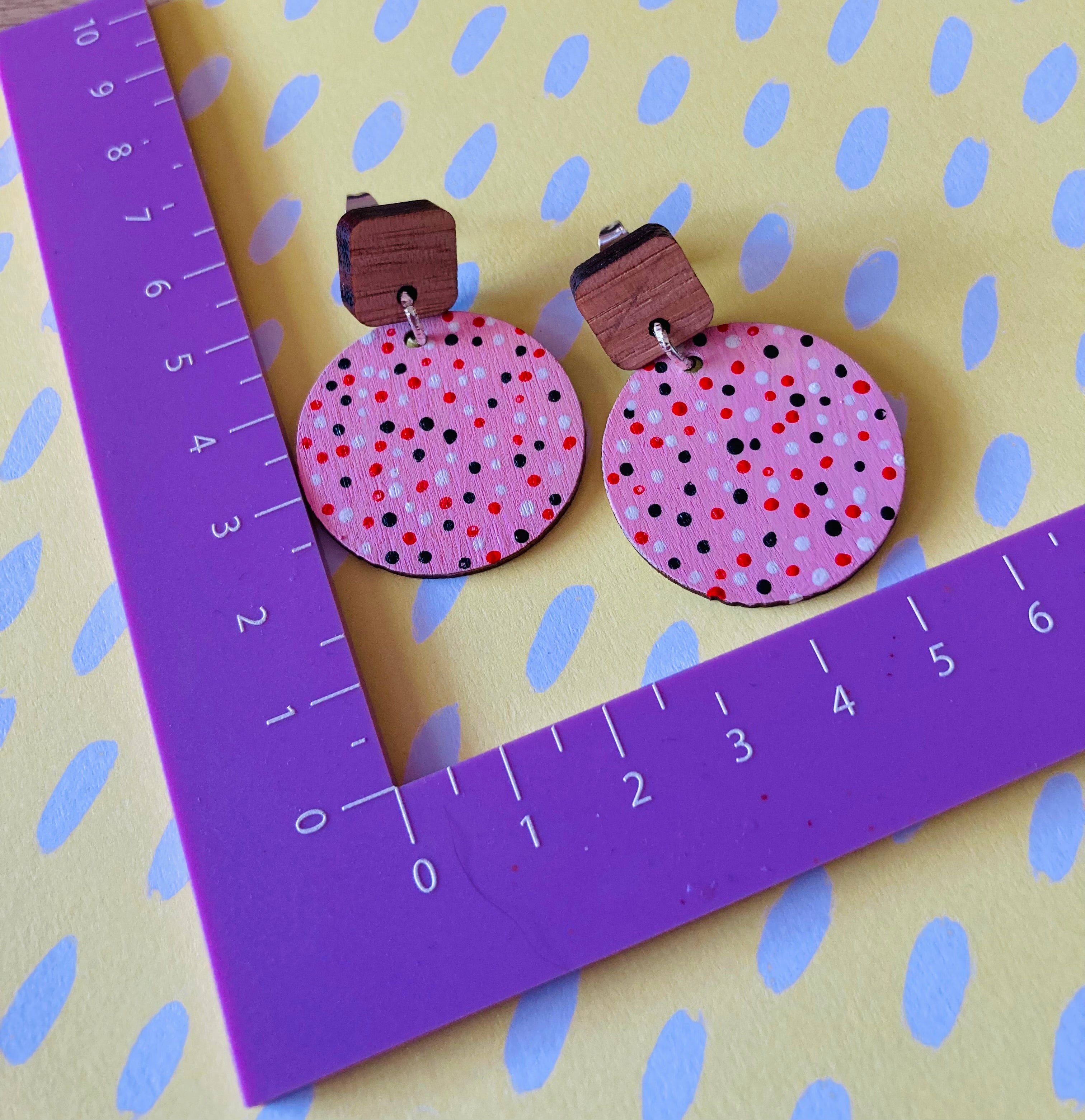 Handpainted red, pink, black & white earrings