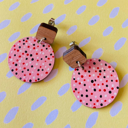 Handpainted red, pink, black & white earrings