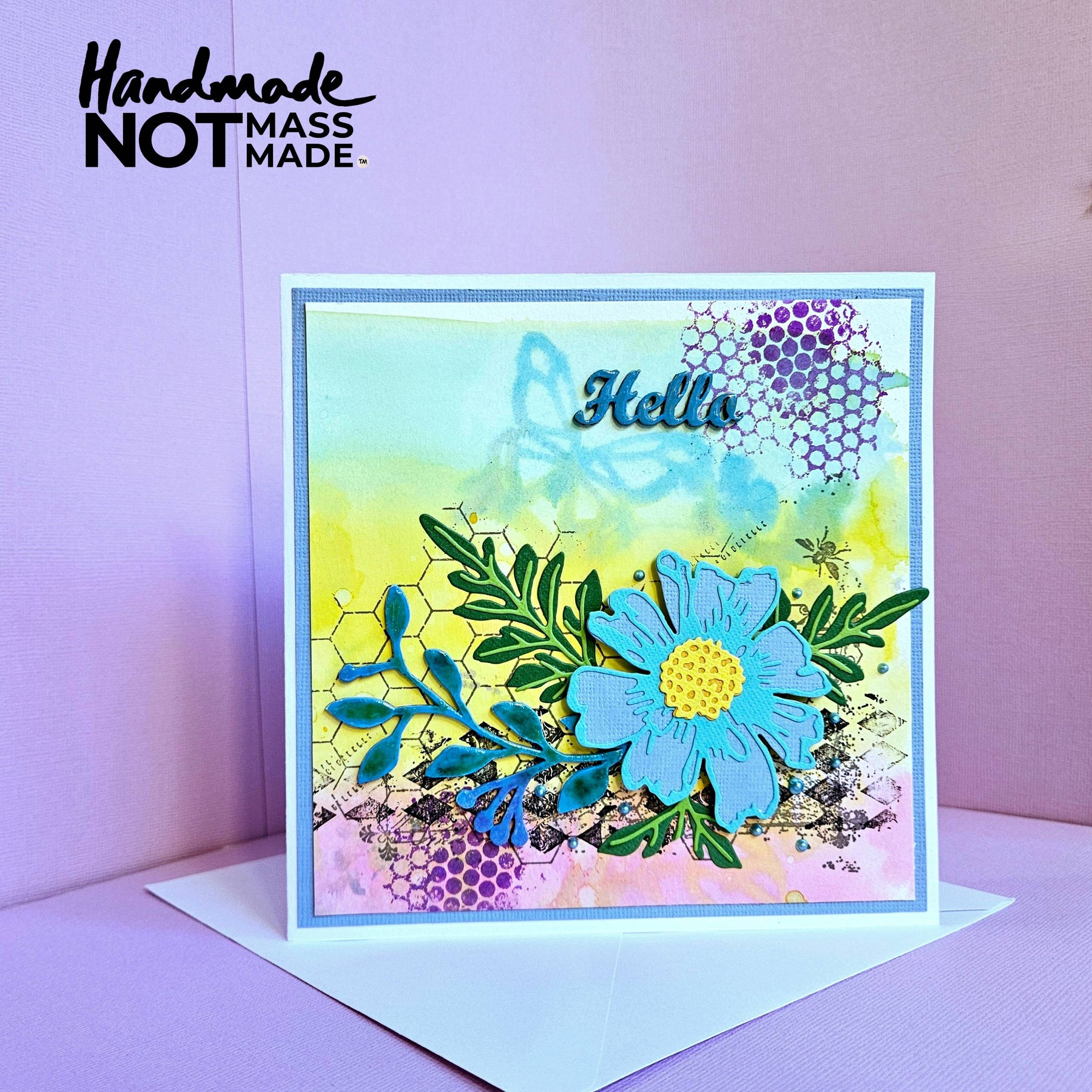 "Hello", pretty floral, blank greeting card