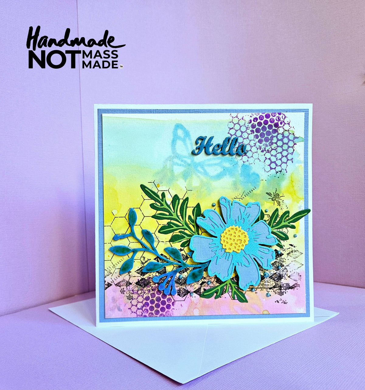 "Hello", pretty floral, blank greeting card
