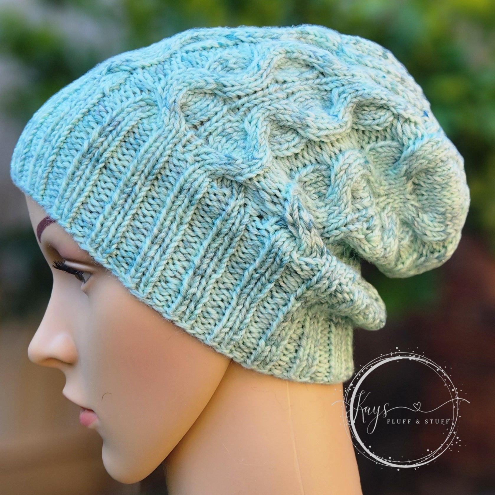 Hand-dyed Cabled Knit Slouchy Beanie