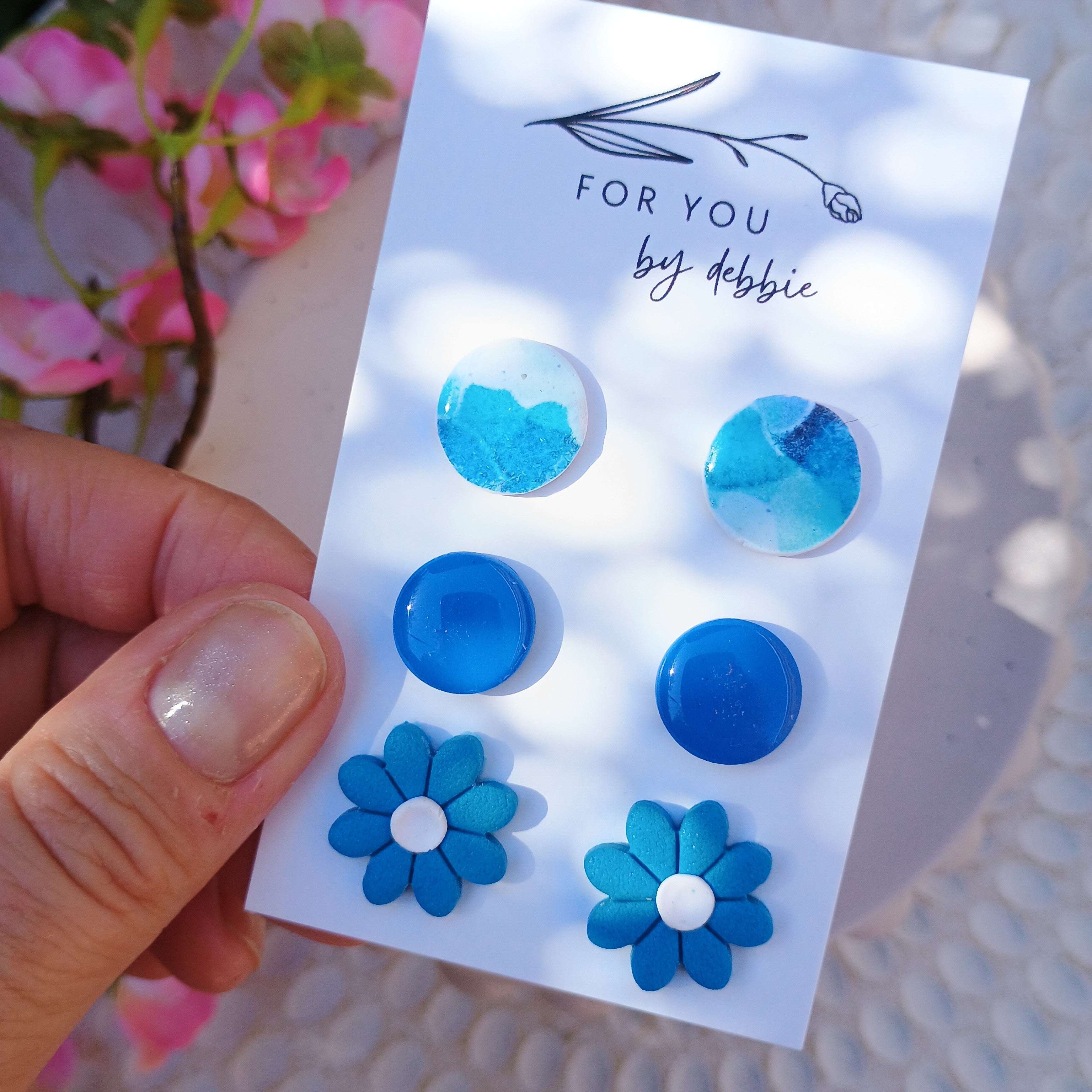 Trio set stud earrings - blues