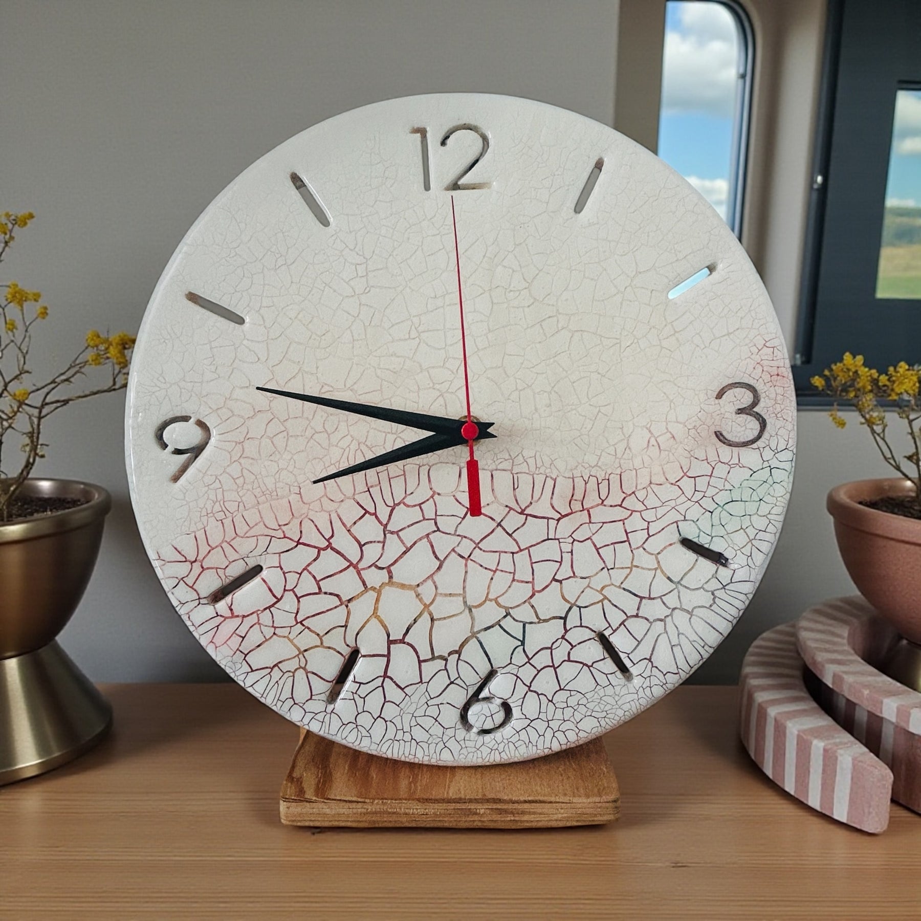 Timber Clock | 30cm Fluid Art Design/Resin | White Crackle Finish