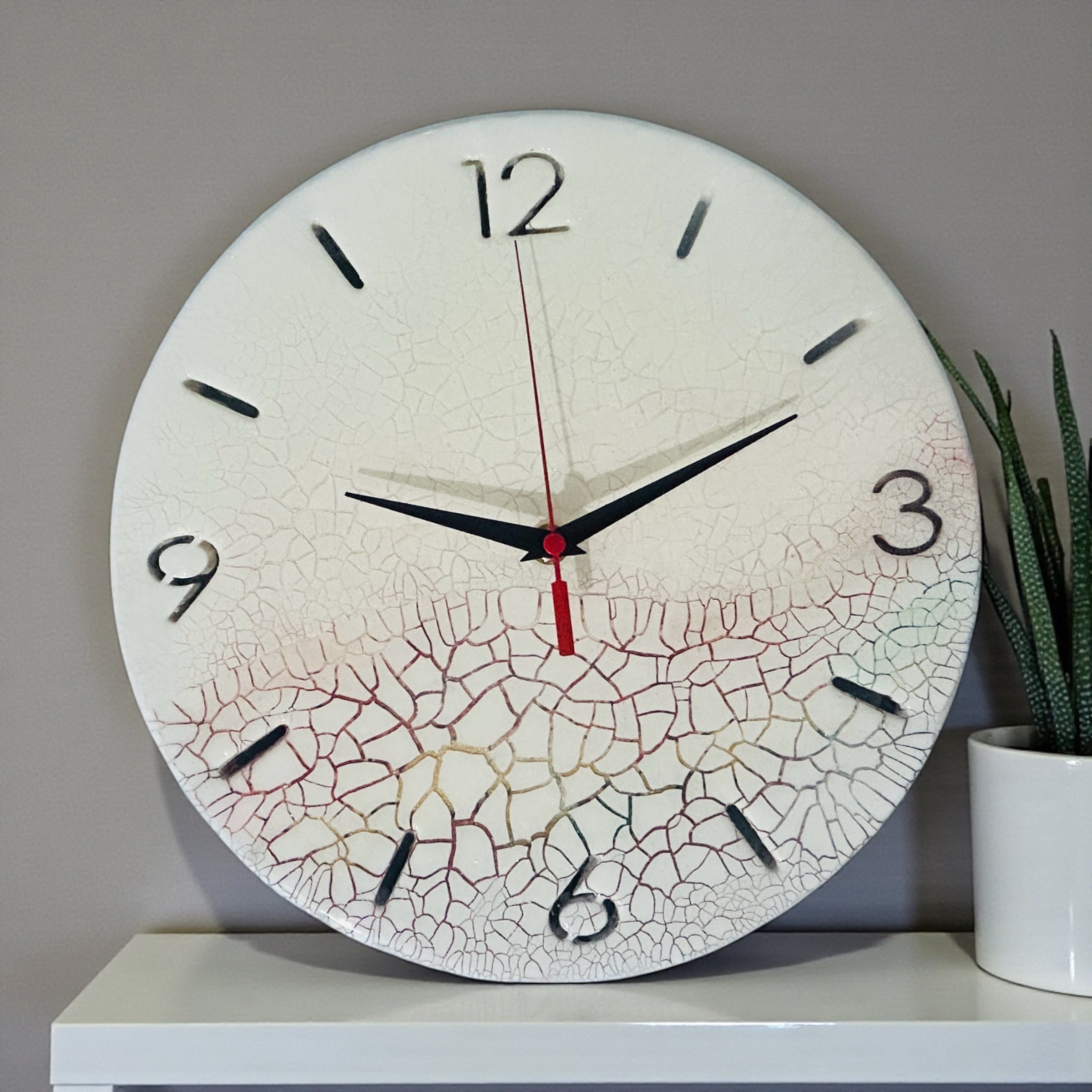 Timber Clock | 30cm Fluid Art Design/Resin | White Crackle Finish
