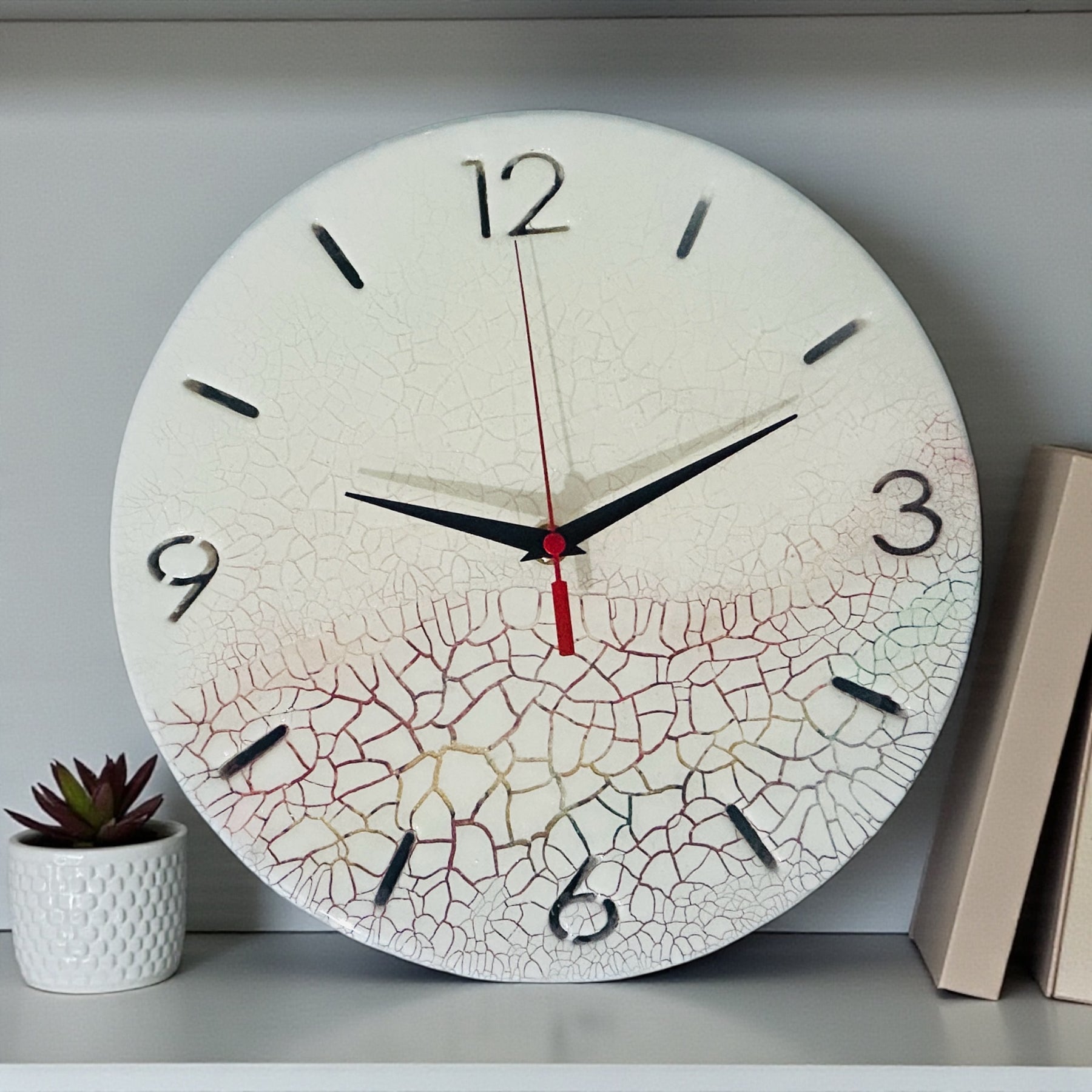Timber Clock | 30cm Fluid Art Design/Resin | White Crackle Finish