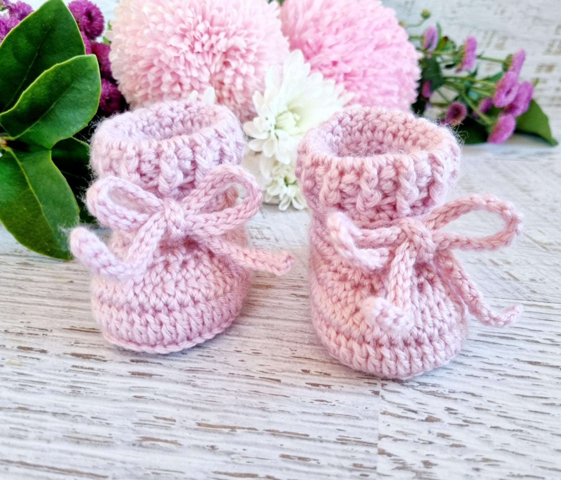Baby Booties | Dusty Pink | Cuffed | Newborn | Crochet | Knit | Shoes | Socks