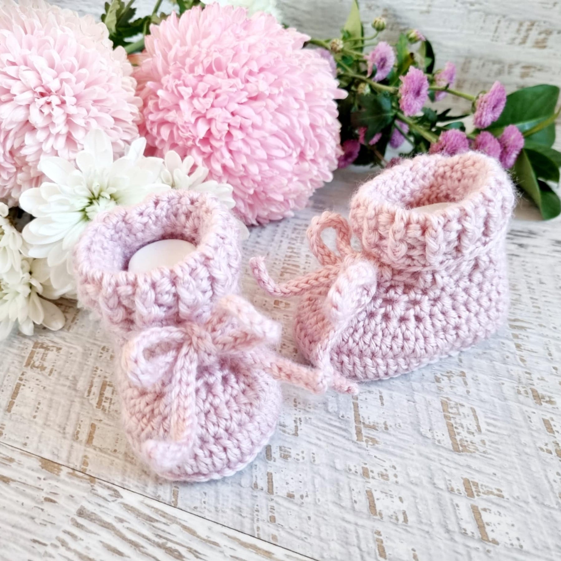 Baby Booties | Dusty Pink | Cuffed | Newborn | Crochet | Knit | Shoes | Socks