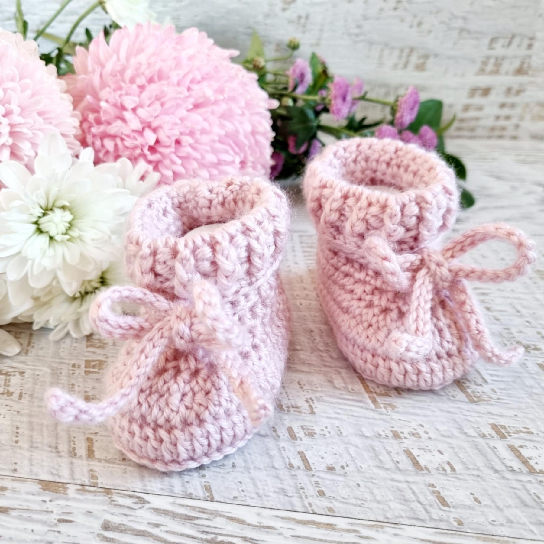 Baby Booties | Dusty Pink | Cuffed | Newborn | Crochet | Knit | Shoes | Socks