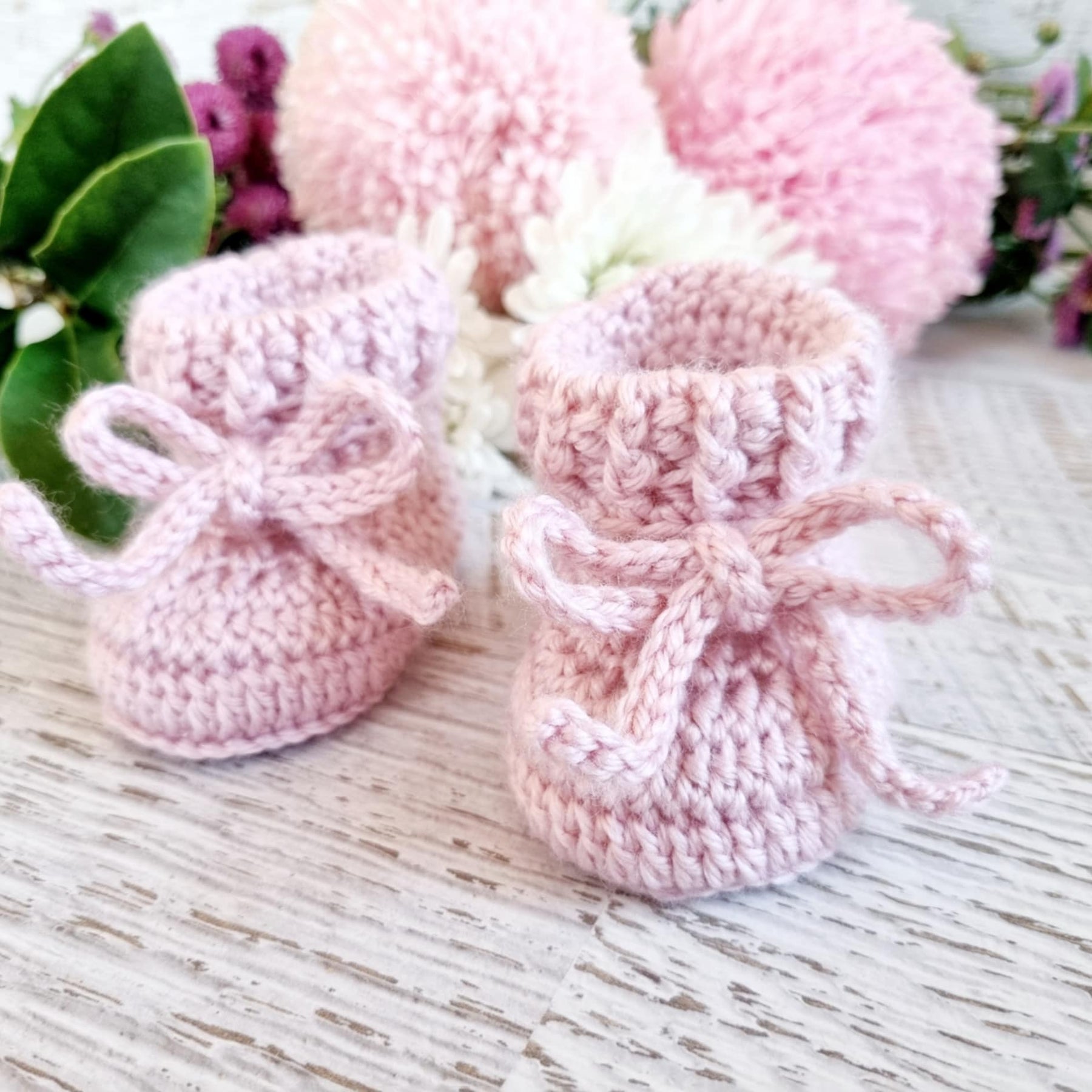 Baby Booties | Dusty Pink | Cuffed | Newborn | Crochet | Knit | Shoes | Socks