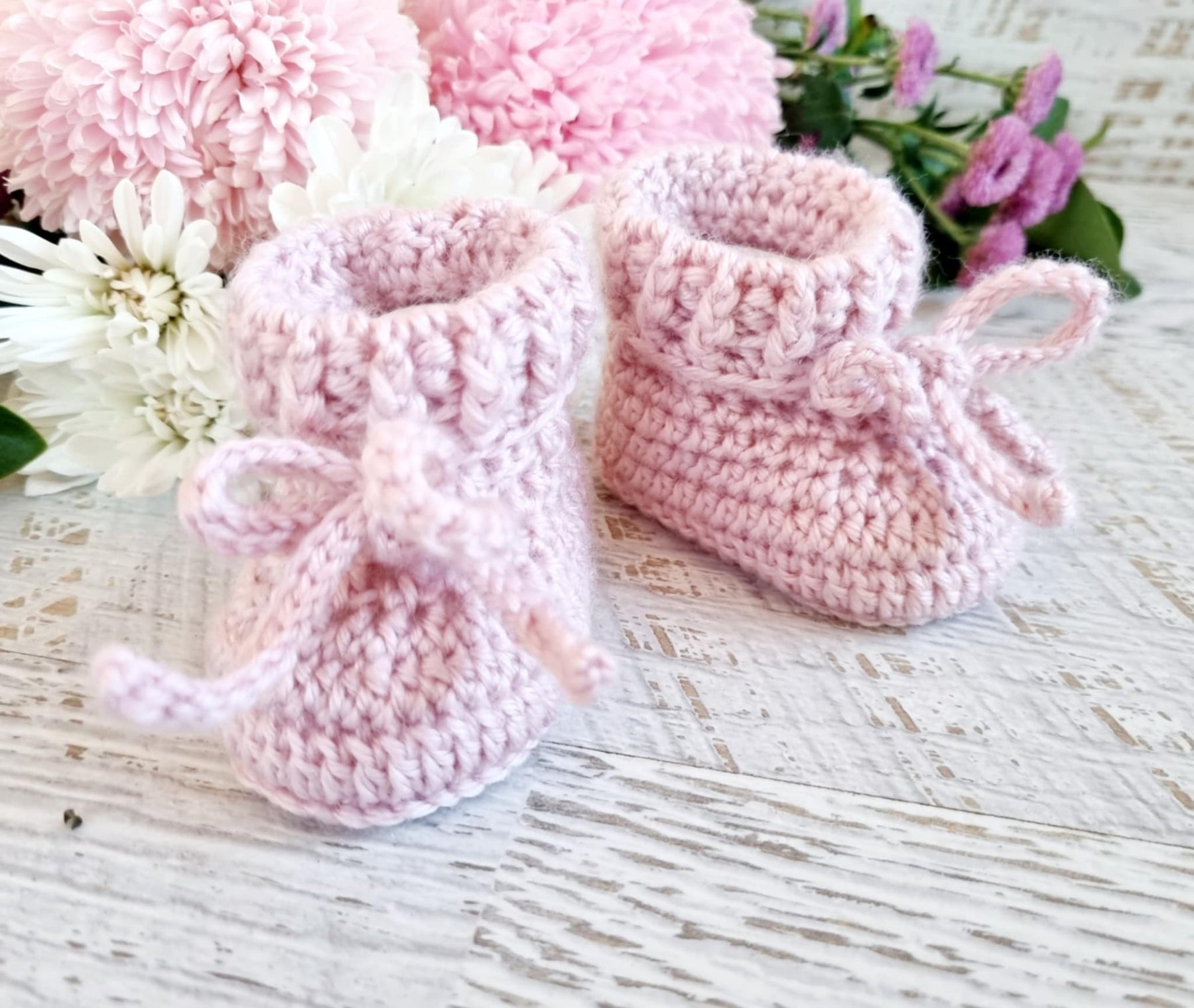 Baby Booties | Dusty Pink | Cuffed | Newborn | Crochet | Knit | Shoes | Socks