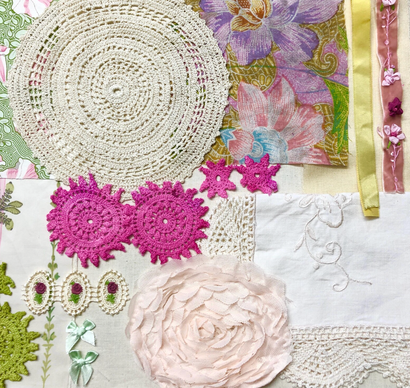 Slow Stitching Kit, Fabric Bundle - Delicate Doily Vintage