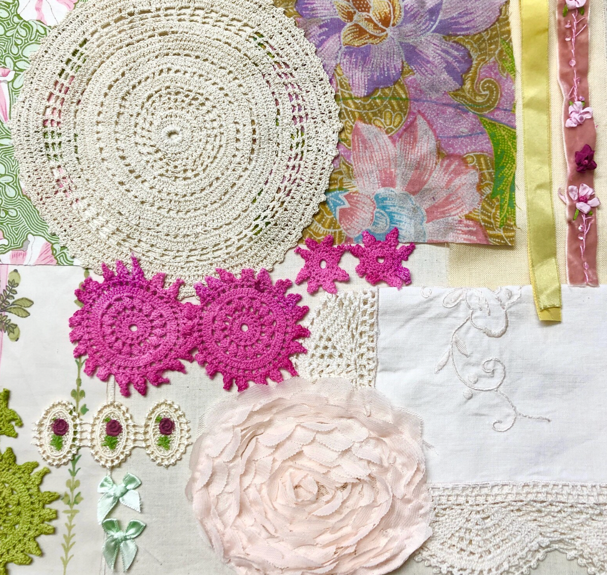 Slow Stitching Kit, Fabric Bundle - Delicate Doily Vintage