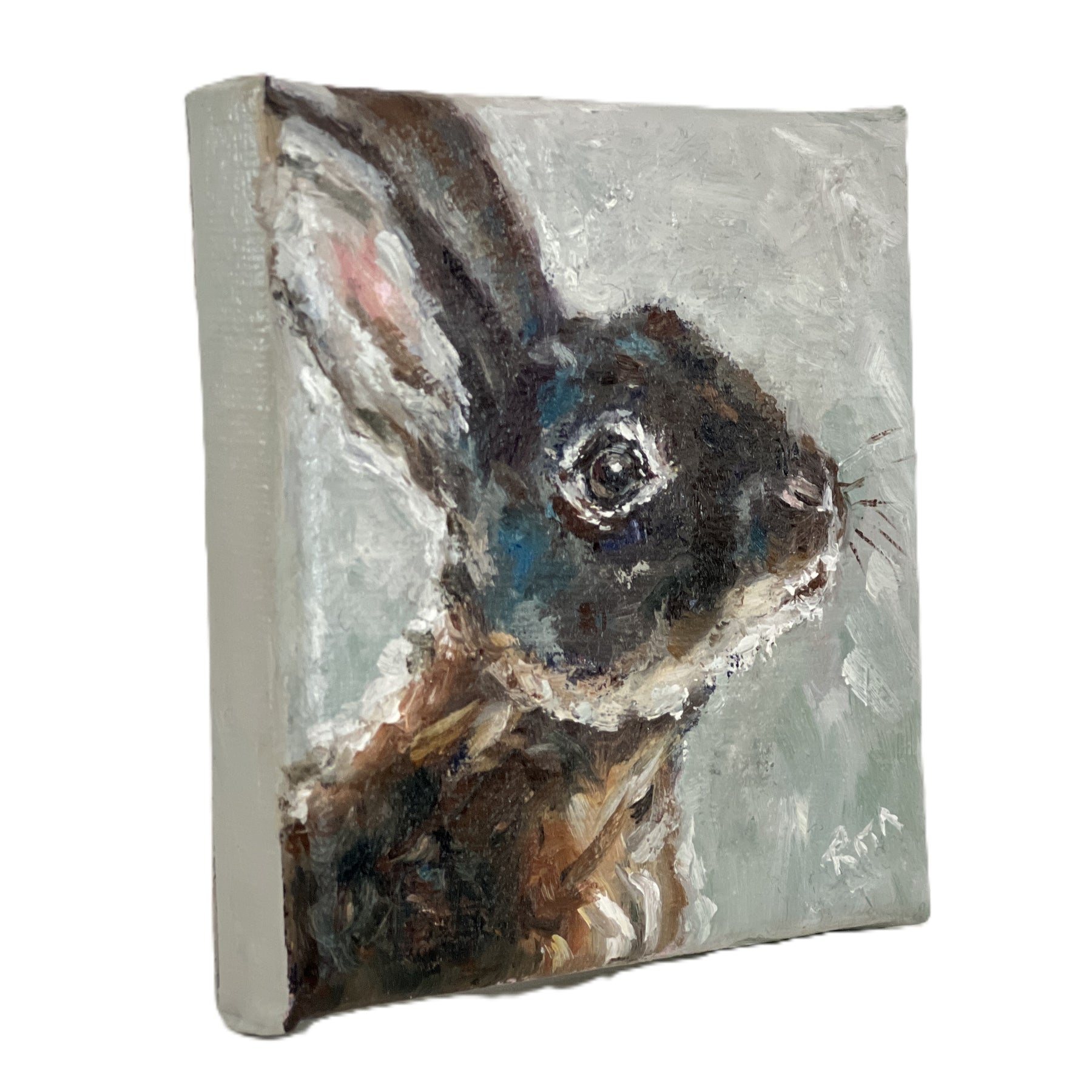 Little Black Rabbit – Original Miniature Bunny Painting