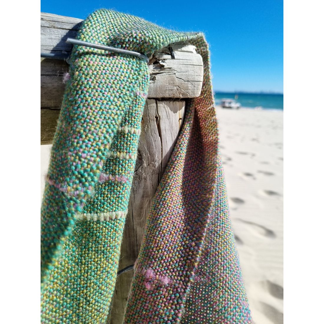 Handwoven scarf 100% wool green to autumn