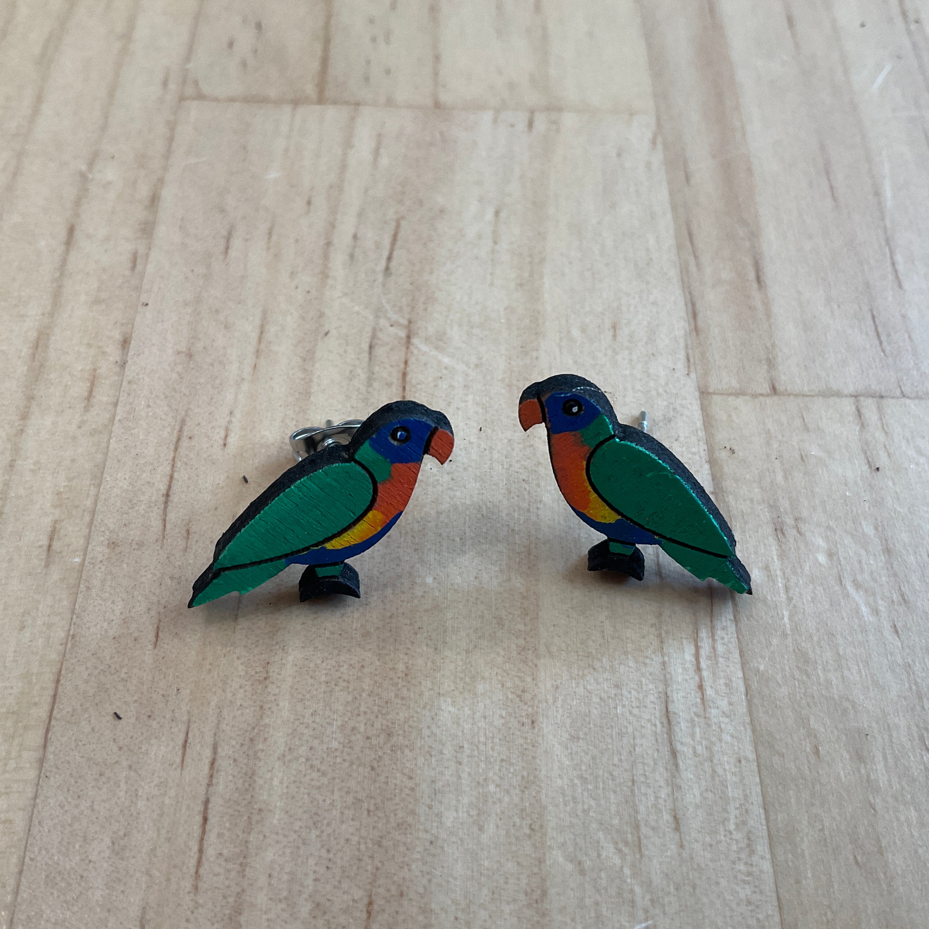Australian animal studs - Rainbow Lorikeet - hand painted, wooden