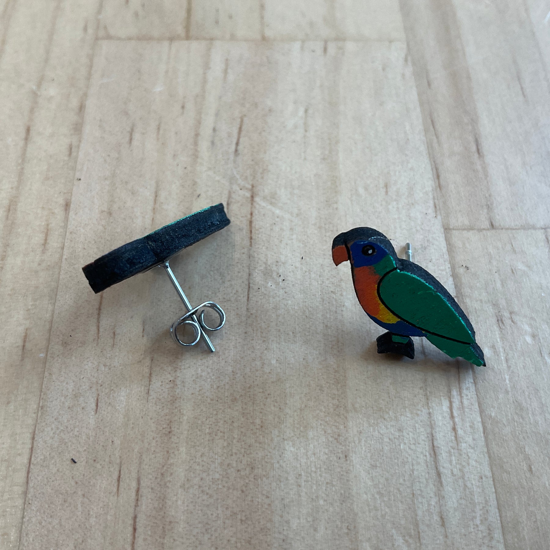 Australian animal studs - Rainbow Lorikeet - hand painted, wooden