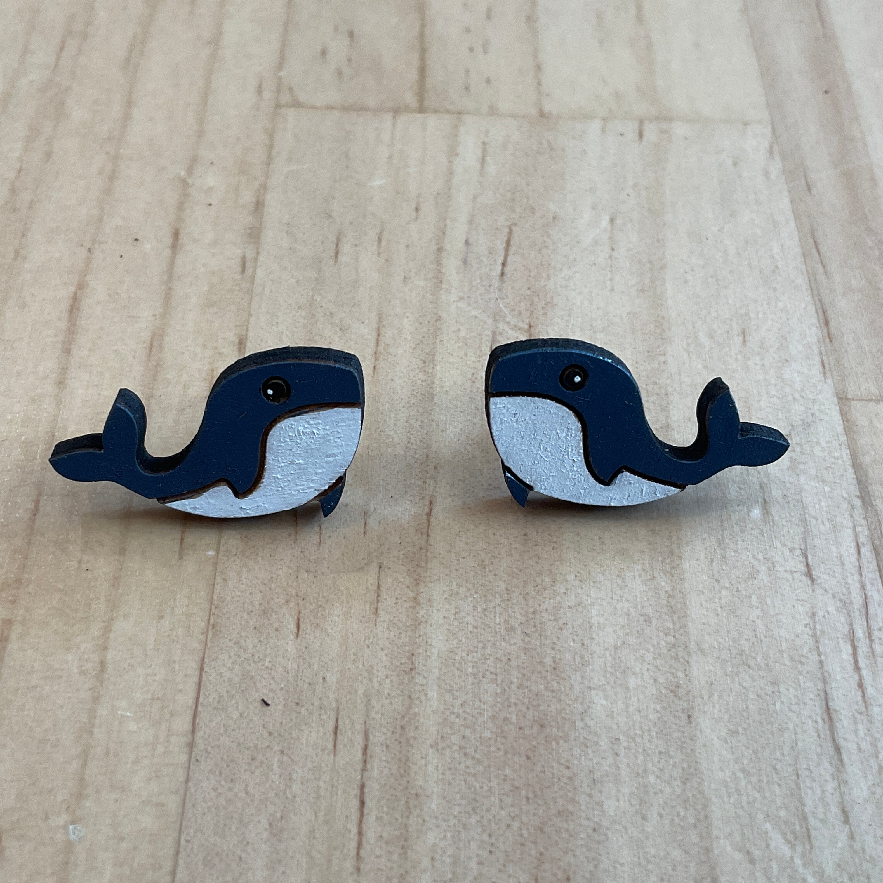Hand-Painted Wooden Whale studs - Australian animal