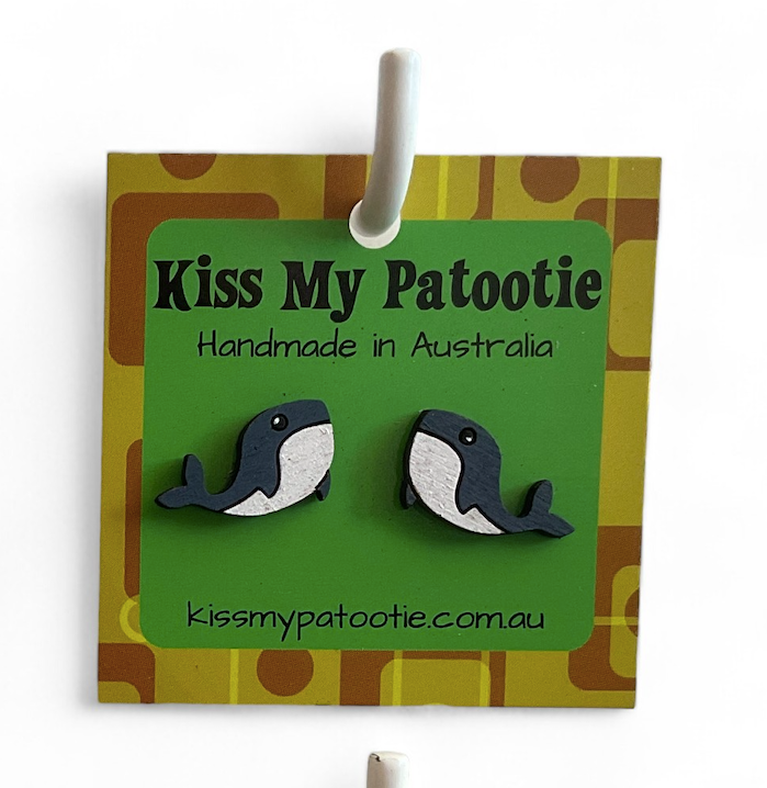 Hand-Painted Wooden Whale studs - Australian animal