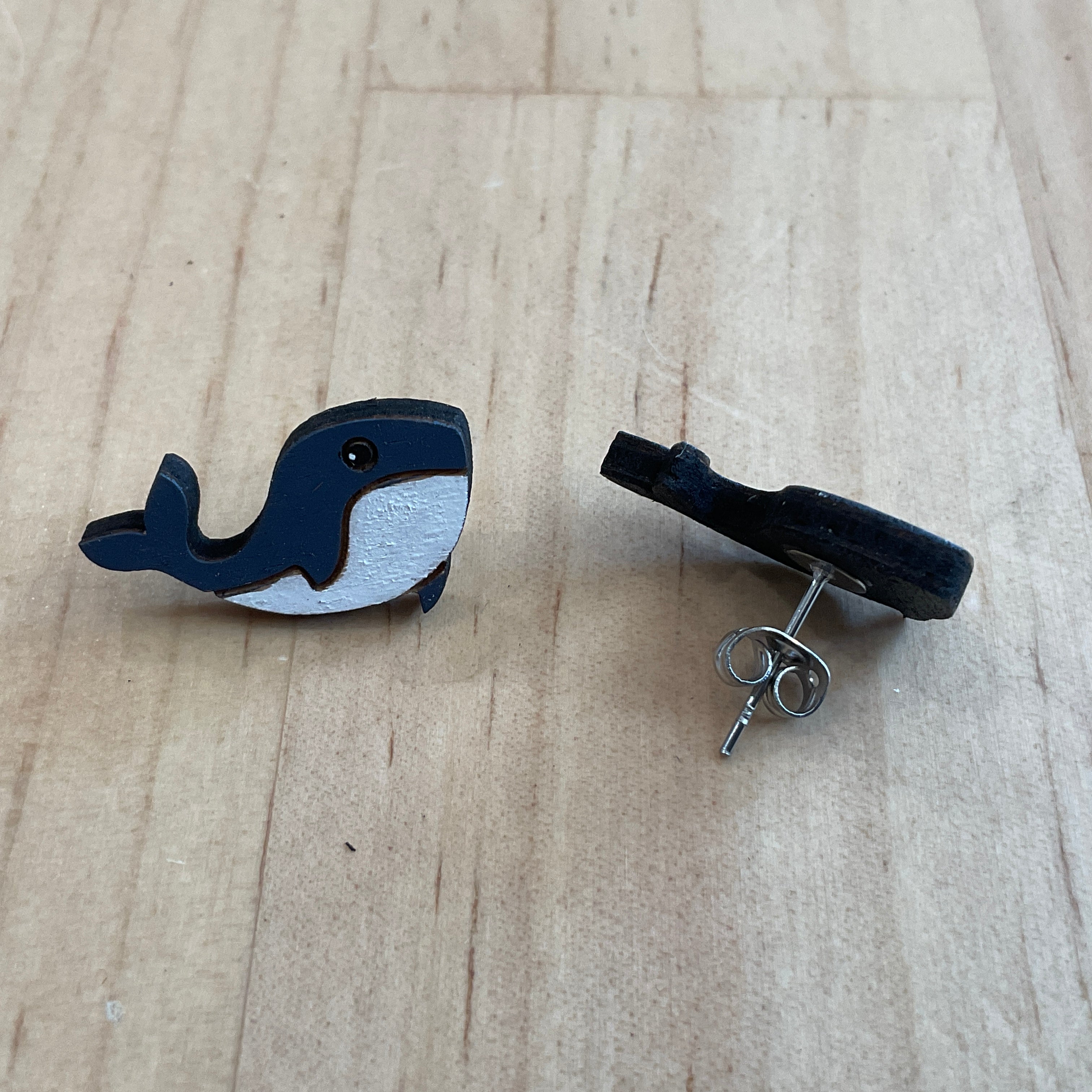 Hand-Painted Wooden Whale studs - Australian animal