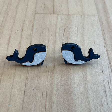 Hand-Painted Wooden Whale studs - Australian animal