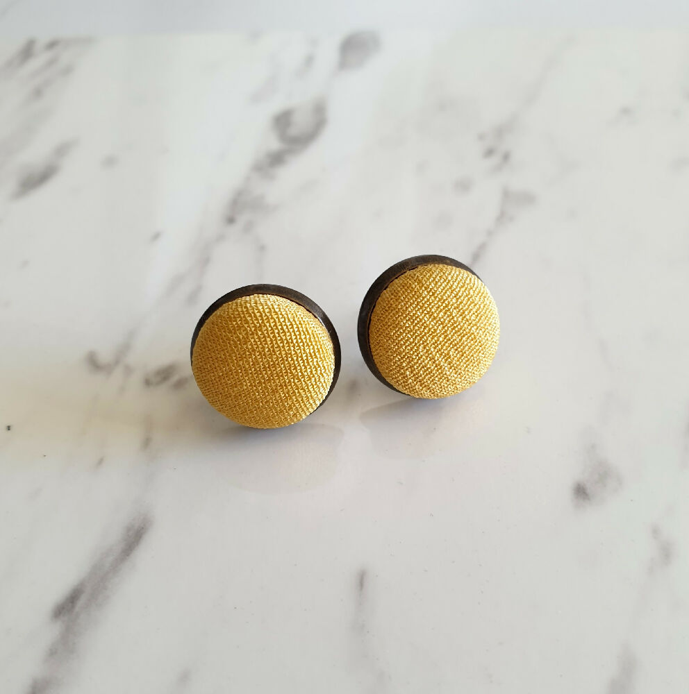 1.4cm Round Yellow Kimono Fabric Cabochon stud earrings