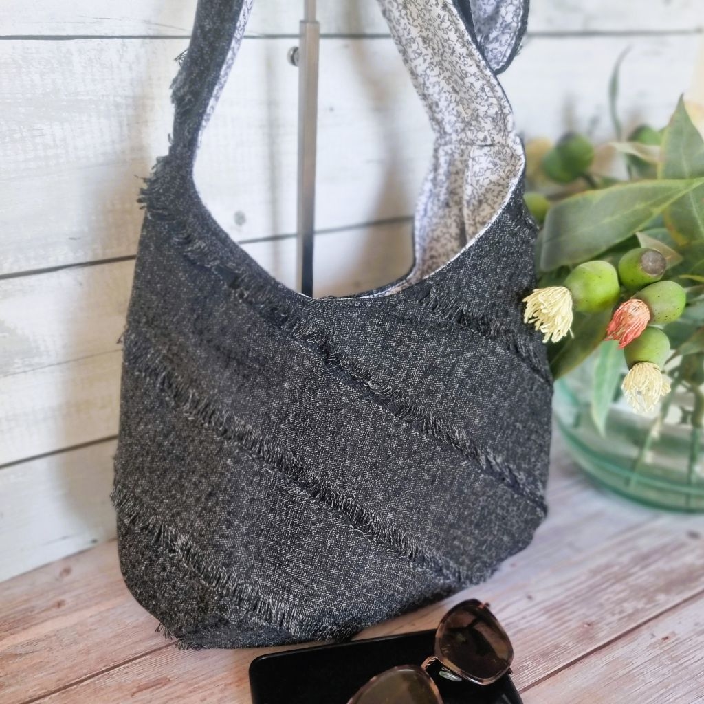 Sadie Jane Upcycled Charcoal Shaggy Hobo Bag