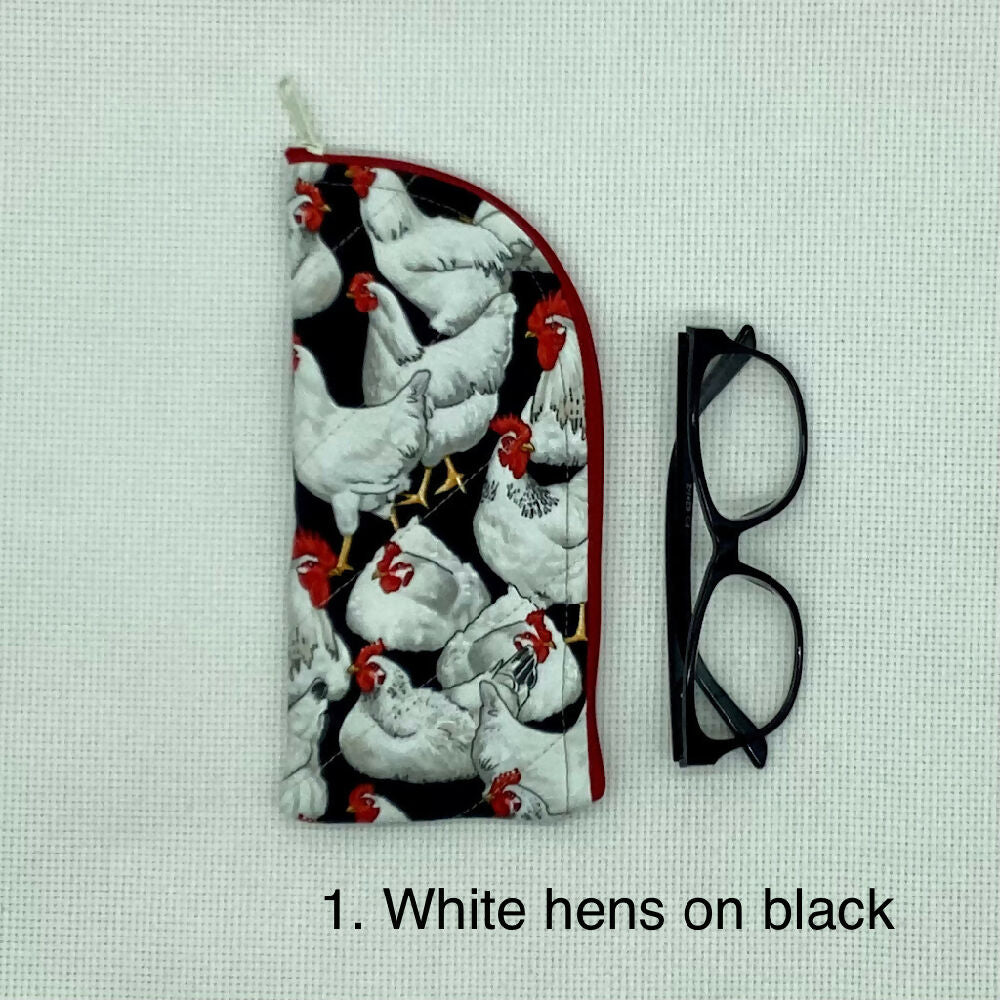 Hen And Chickens curved top zip pouch for glasses, phones, handbag organiser, etc.