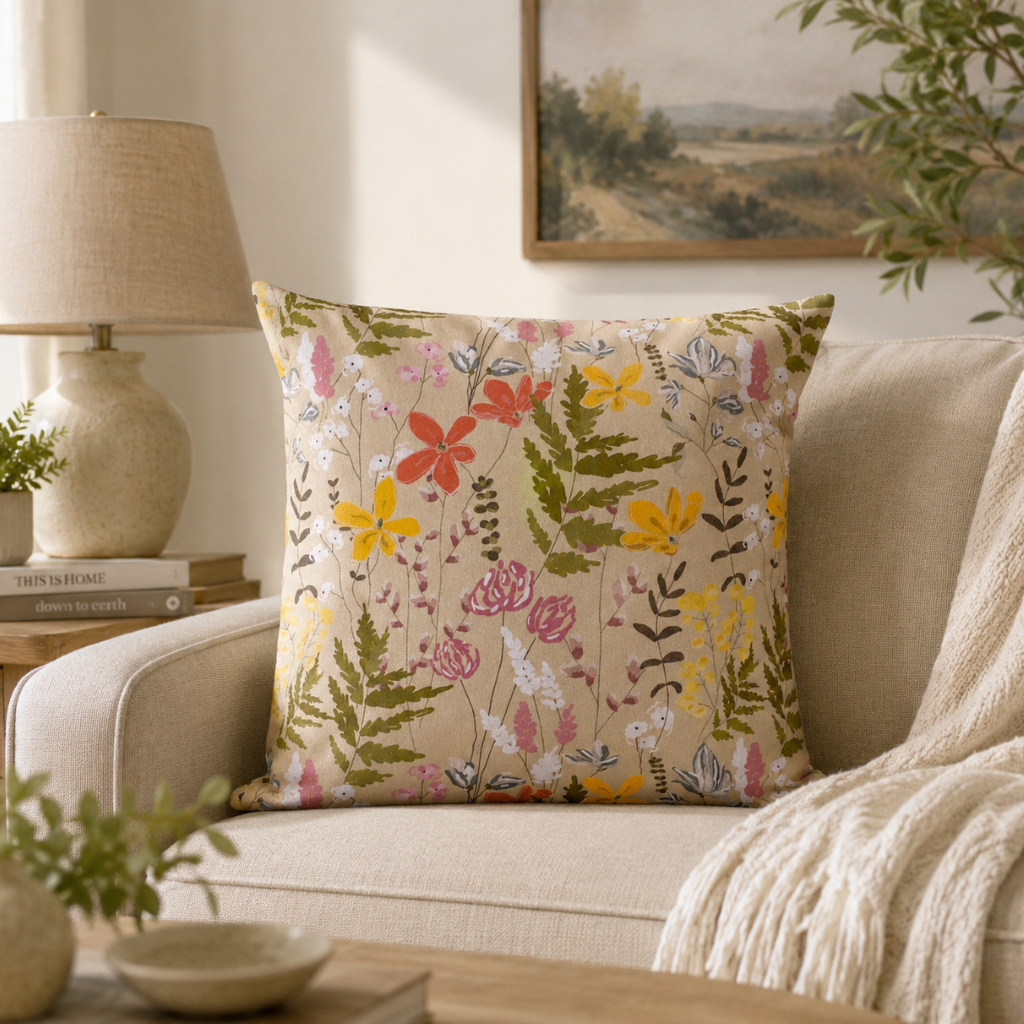 Cream Floral Cushion Cover -Living Room home decor-45x45cm