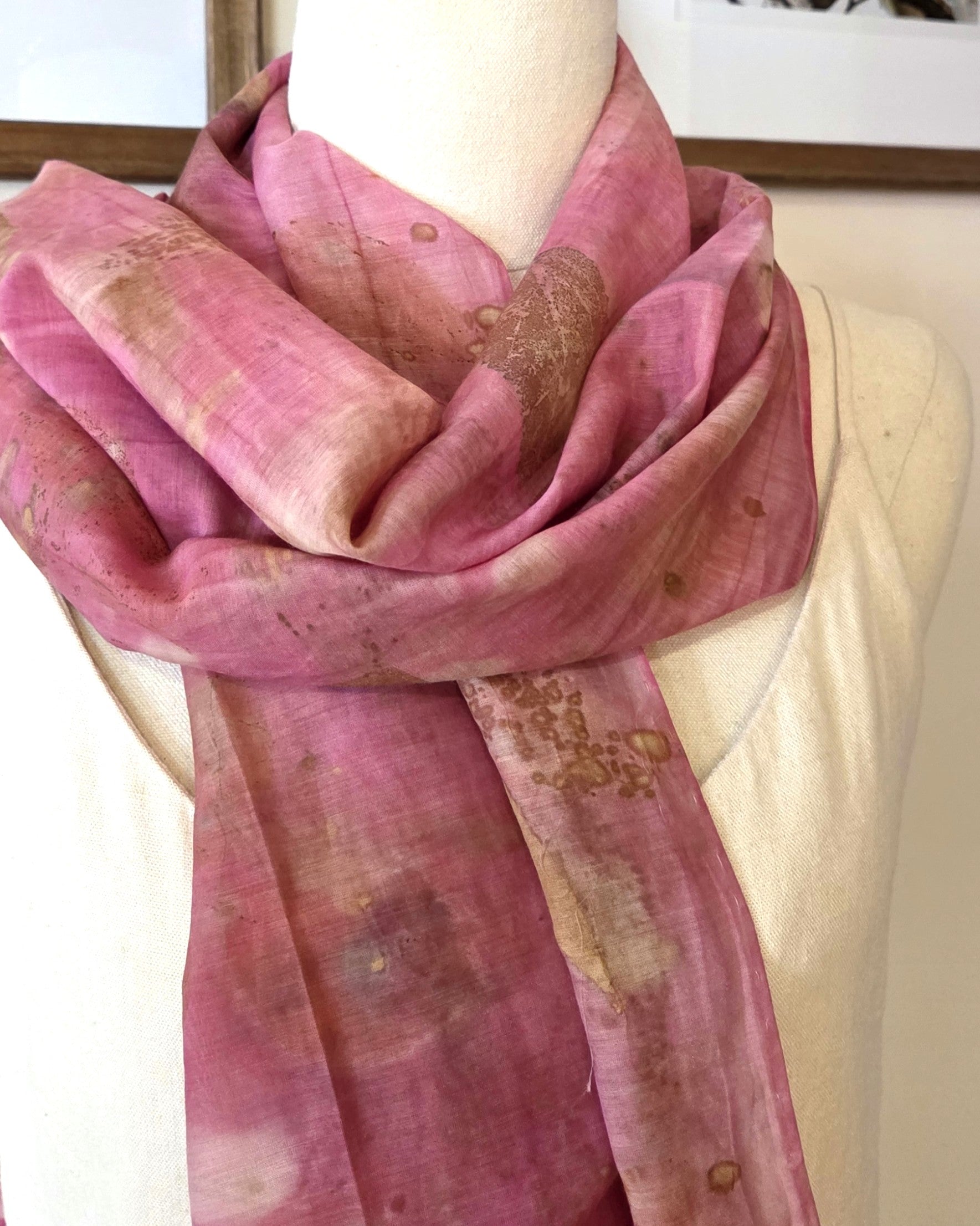 The Rosalie - Cotton/Silk Blend  Ecoprint Scarf/Wrap