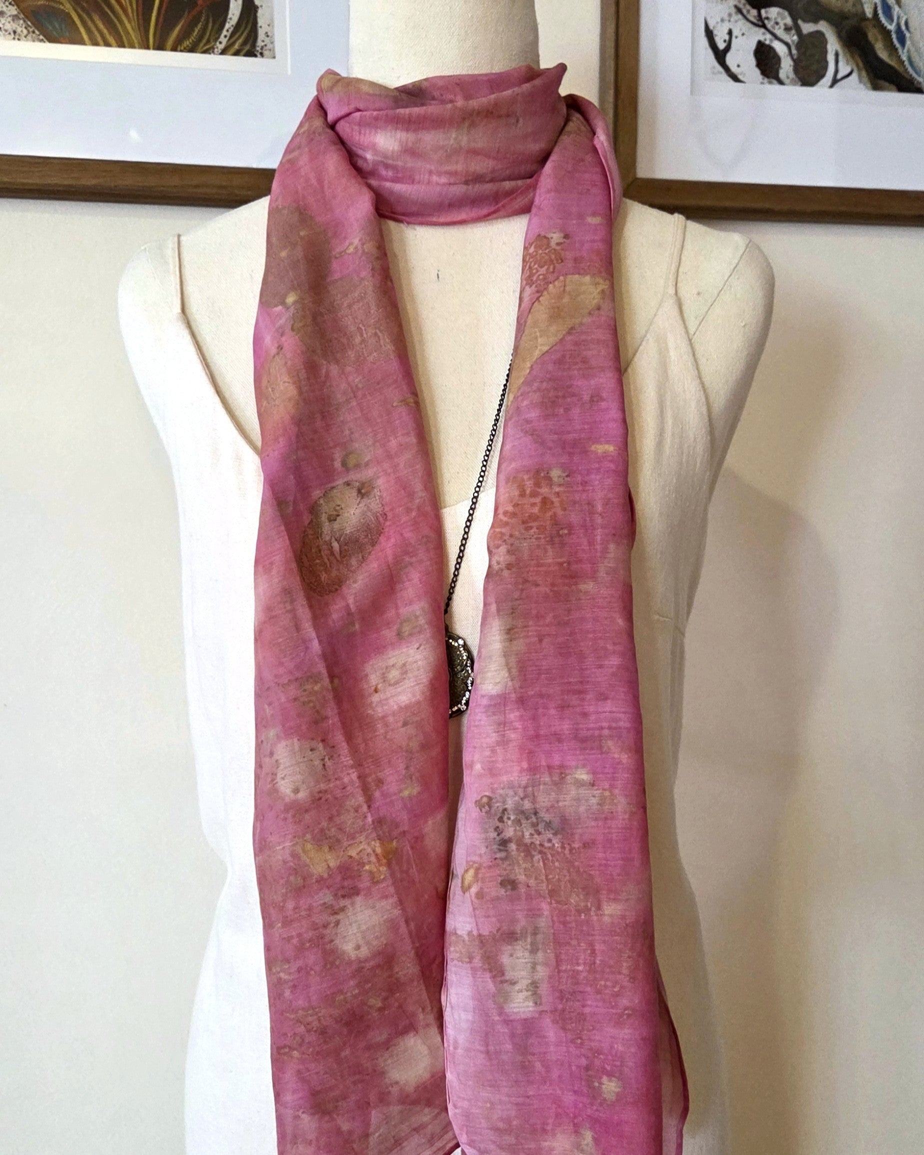 The Rosalie - Cotton/Silk Blend  Ecoprint Scarf/Wrap