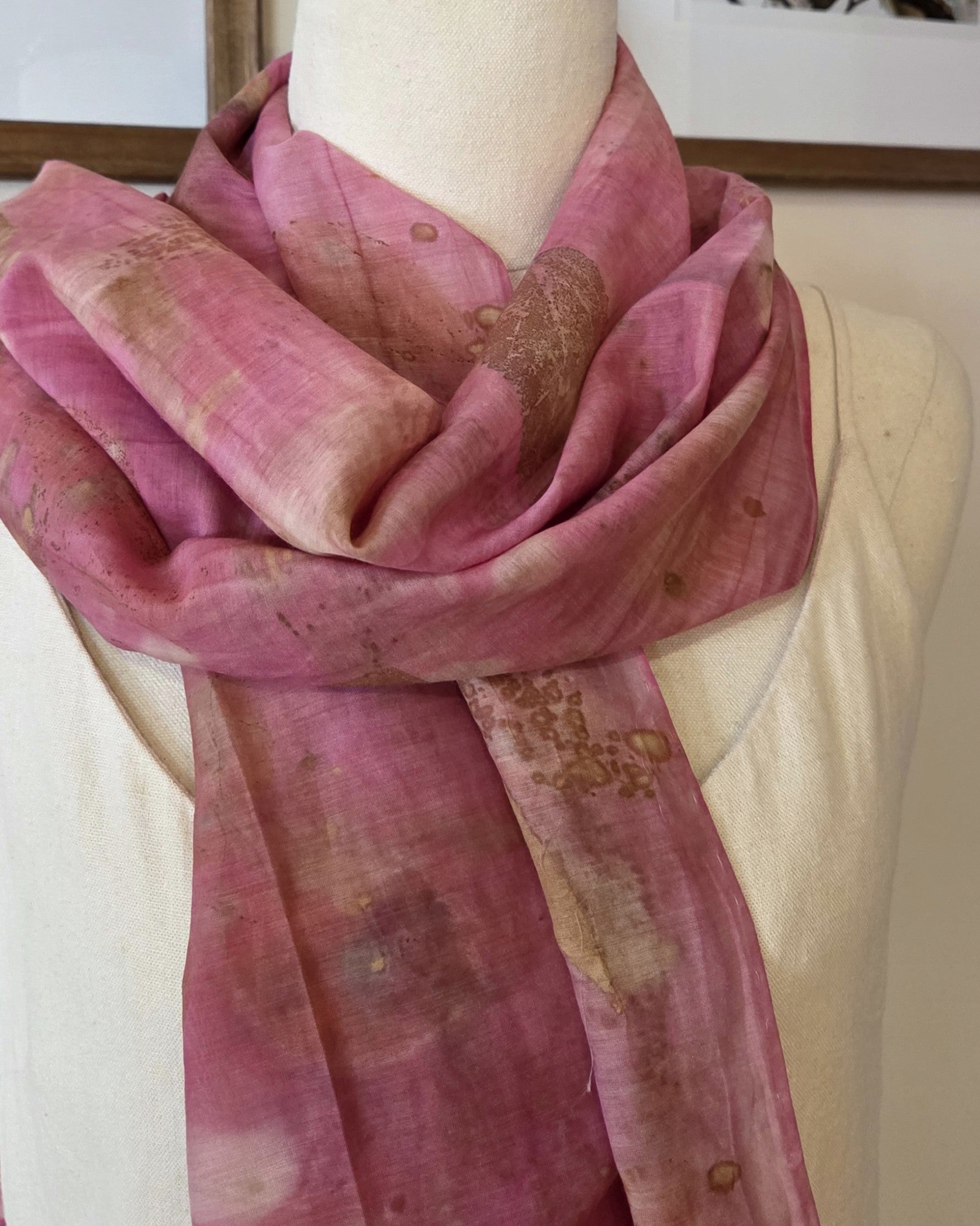 The Rosalie - Cotton/Silk Blend  Ecoprint Scarf/Wrap