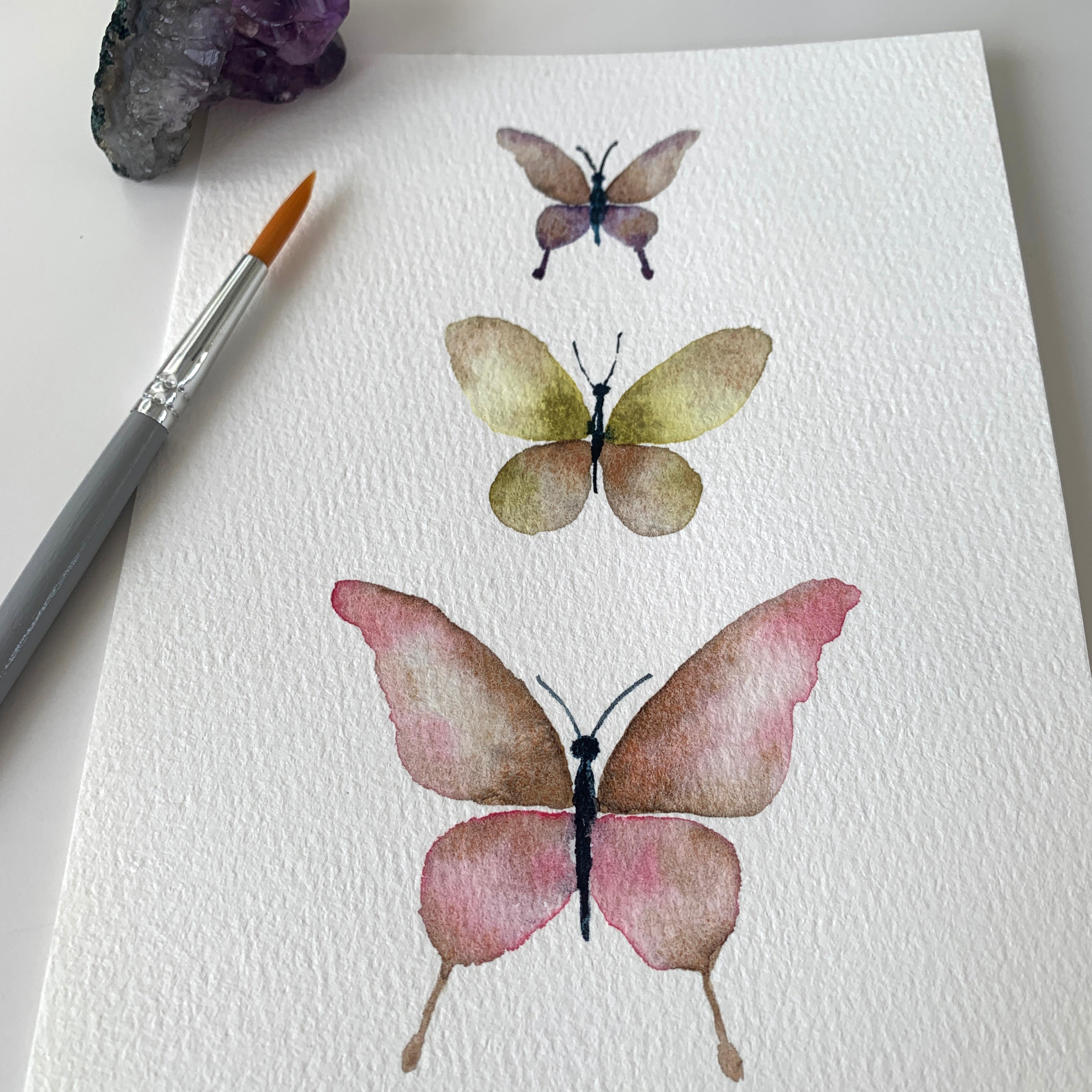 Original Hand-painted Watercolour Artwork - "Butterfly Trio #1" - 5x7"