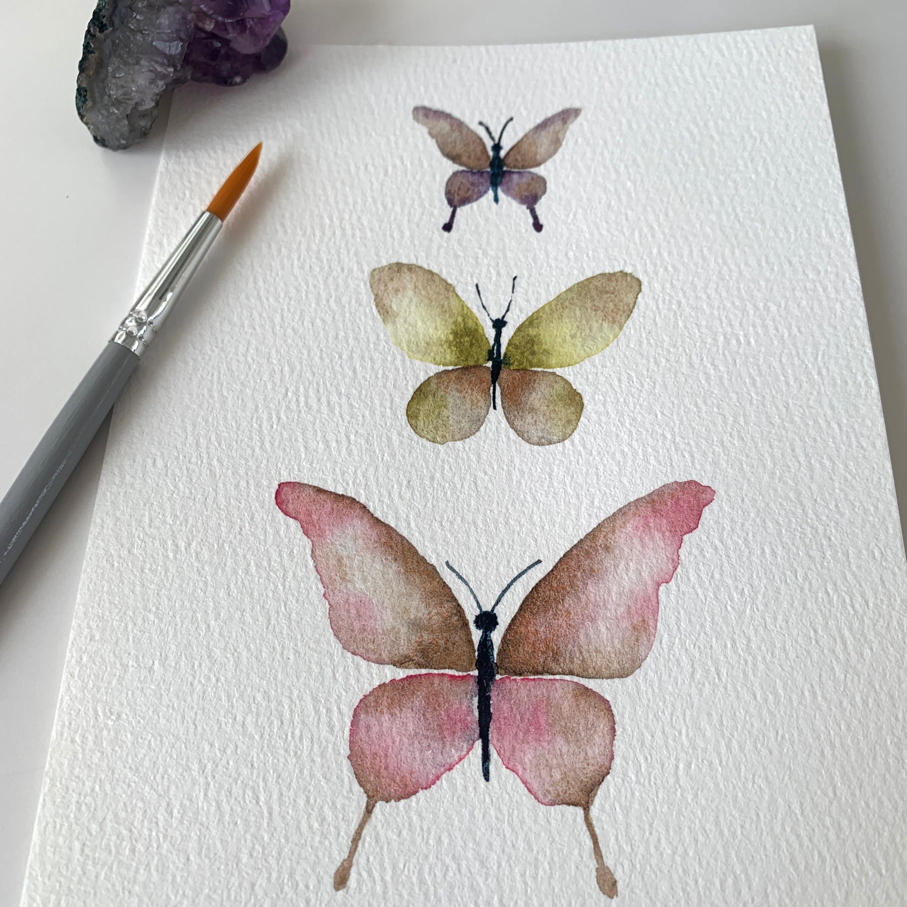 Original Hand-painted Watercolour Artwork - "Butterfly Trio #1" - 5x7"