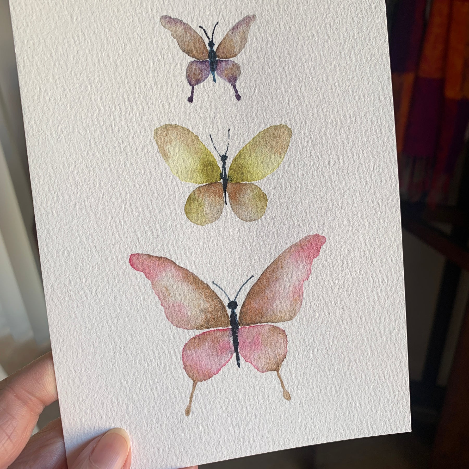 Original Hand-painted Watercolour Artwork - "Butterfly Trio #1" - 5x7"