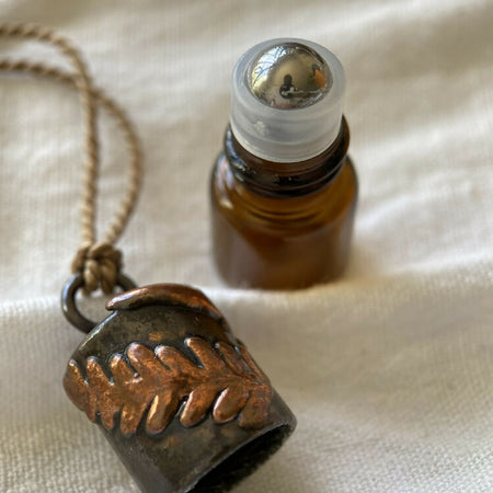 Essential Oil Roller Bottle Pendant, Aromatherapy Necklace on Silk Cord