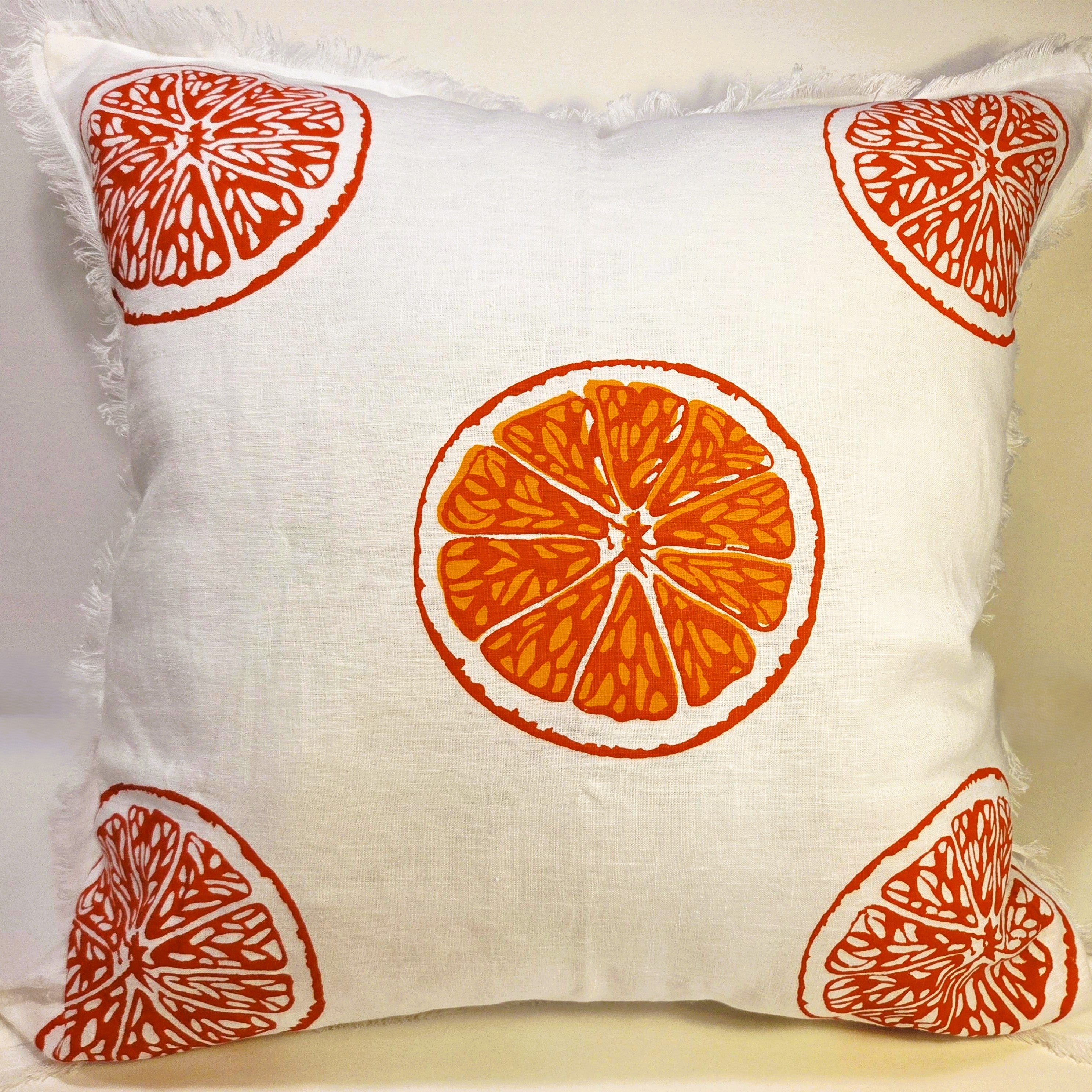 Hand Screen Printed - Oranges & Oranges French Linen cushion covers