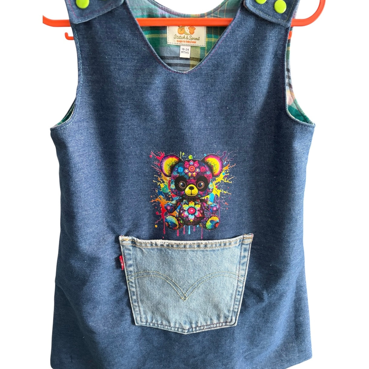 Denim Bear Pinafore Dress 2-3 years