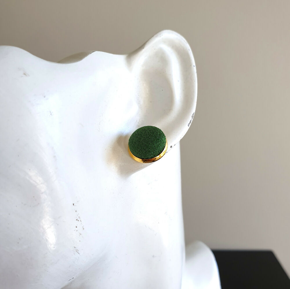 1.4cm Round Green Kimono Fabric Cabochon stud earrings
