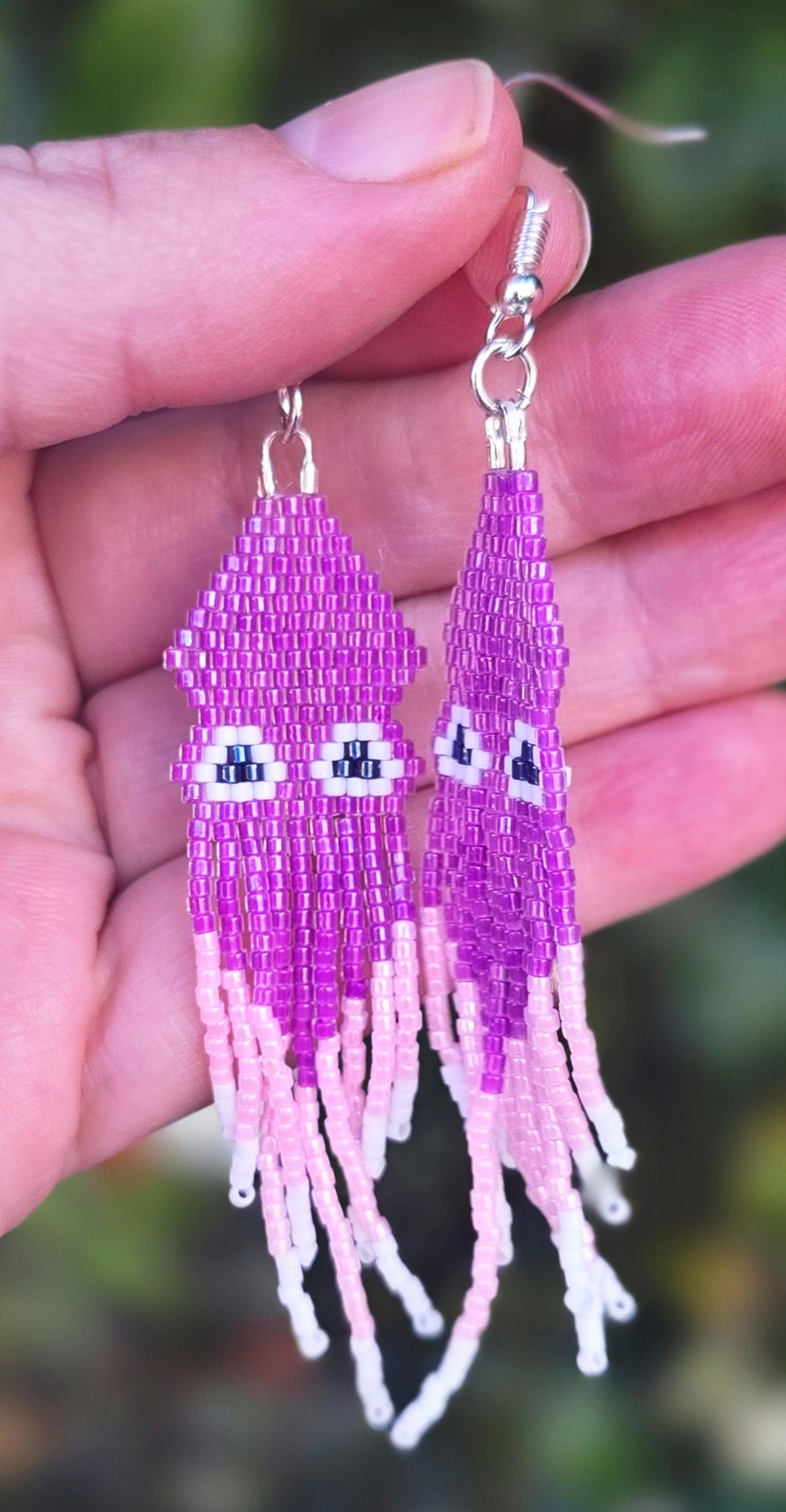 Beaded Purple Squid Dangle Earrings