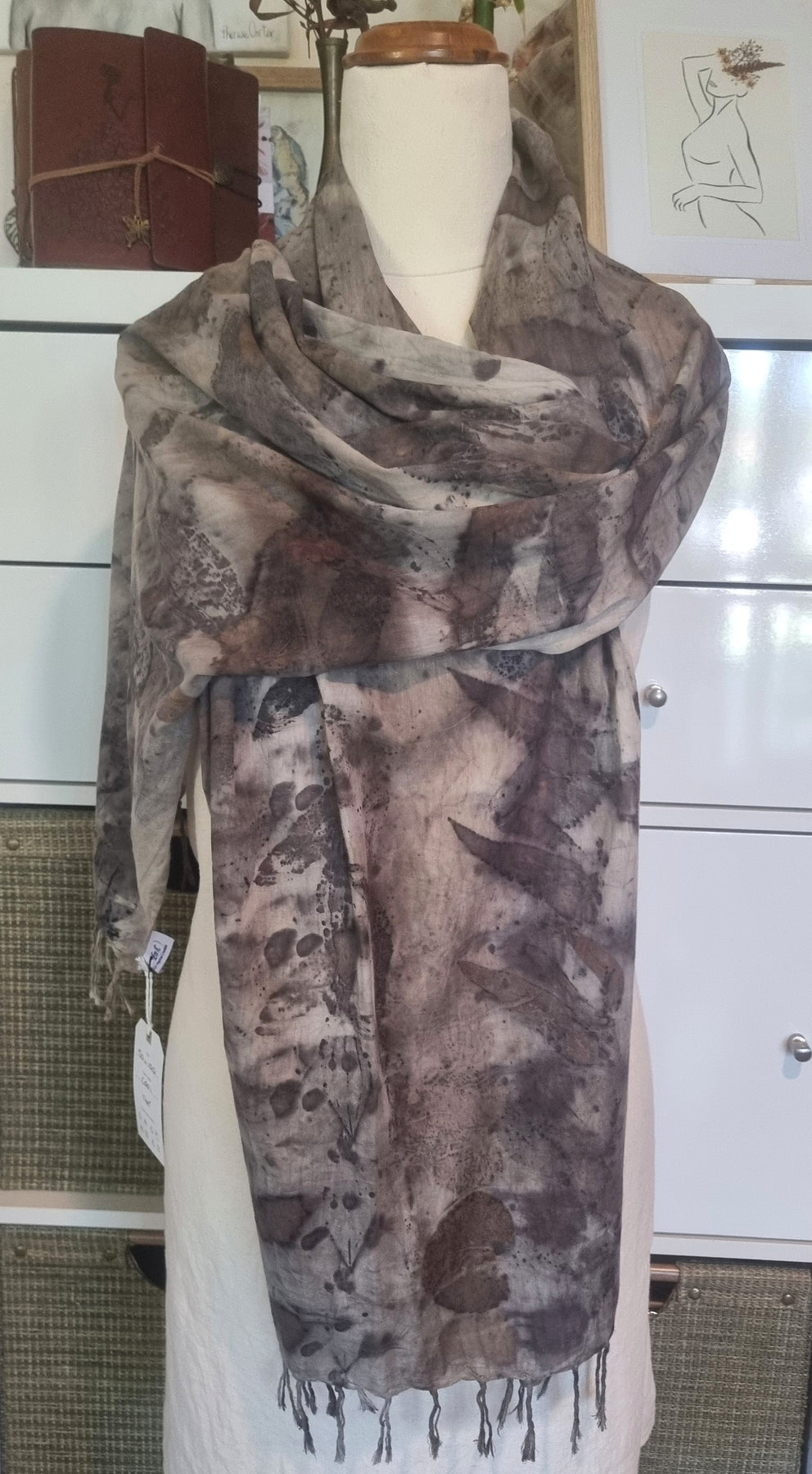 The Ebony - Fine Voile Cotton Ecoprint Scarf/Wrap