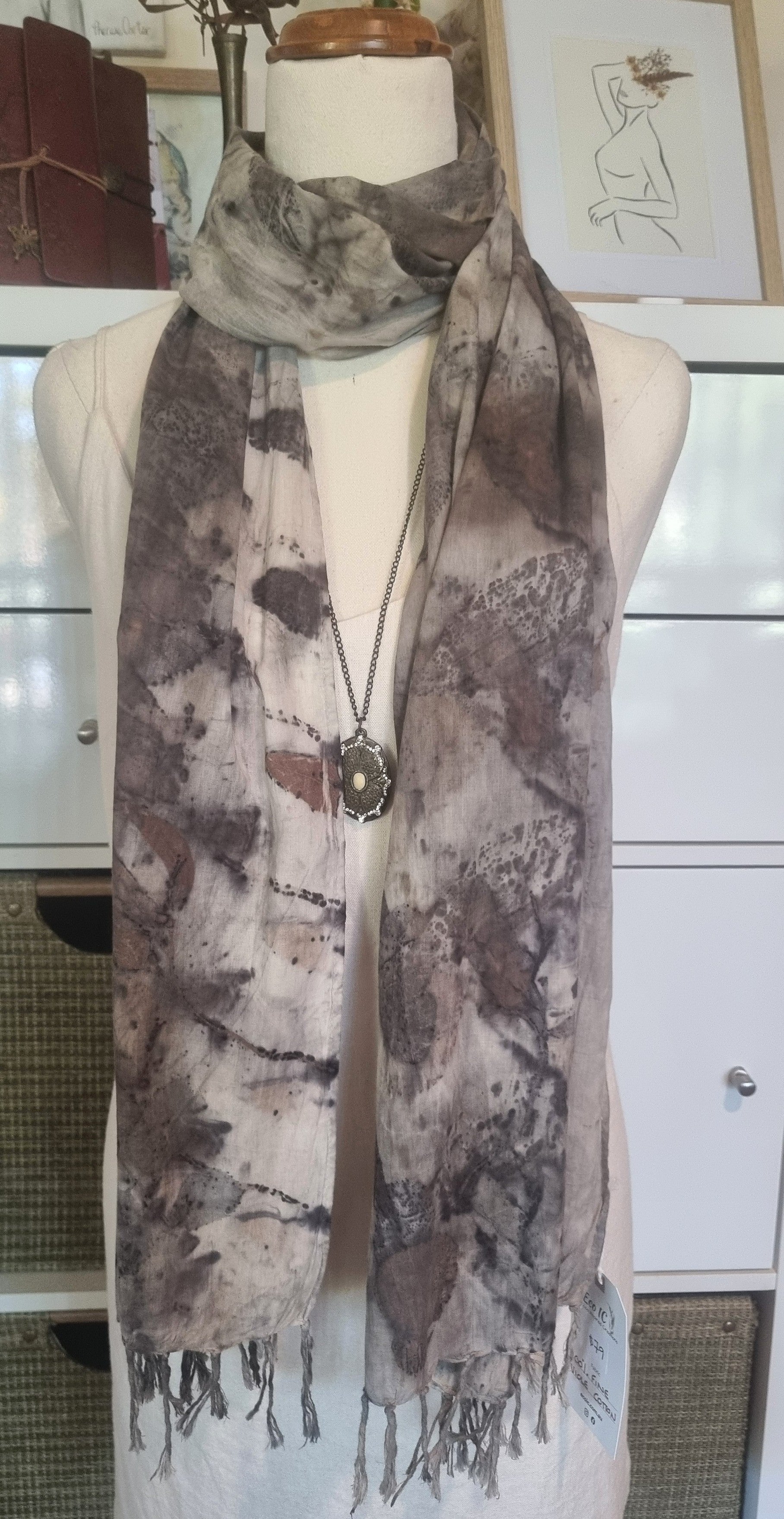 The Ebony - Fine Voile Cotton Ecoprint Scarf/Wrap