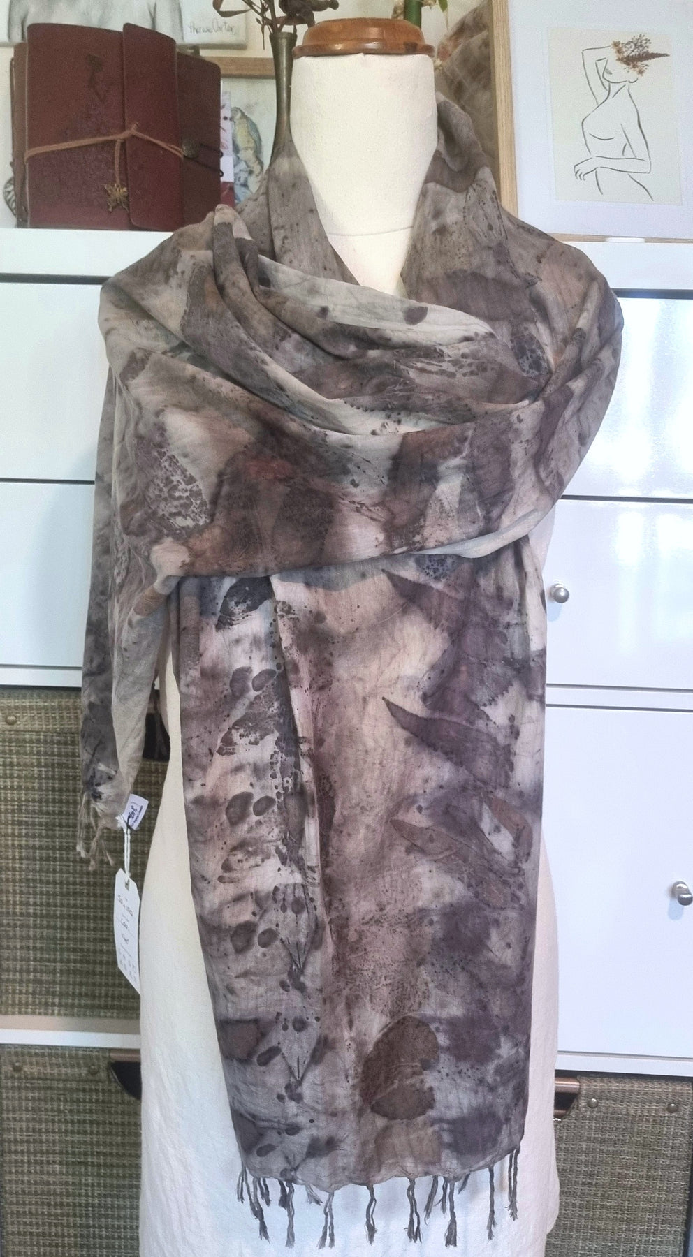 The Ebony - Fine Voile Cotton Ecoprint Scarf/Wrap