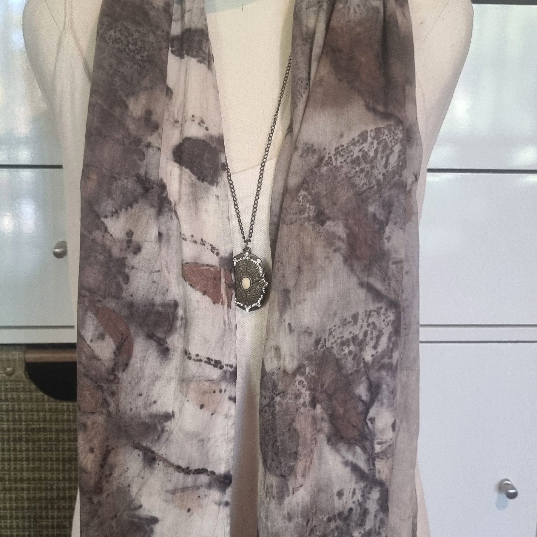 The Ebony - Fine Voile Cotton Ecoprint Scarf/Wrap